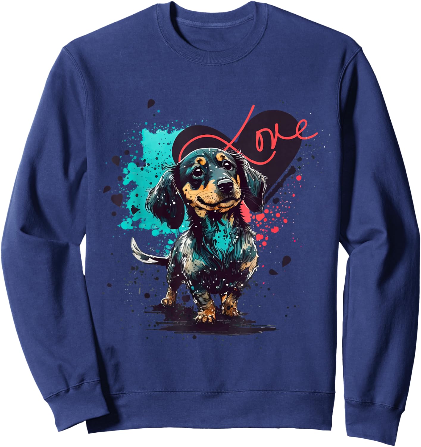 Dachshund Dog with Heart Decoration, Dachshundlove , gray Sweatshirt - Sweatshirt | Navy