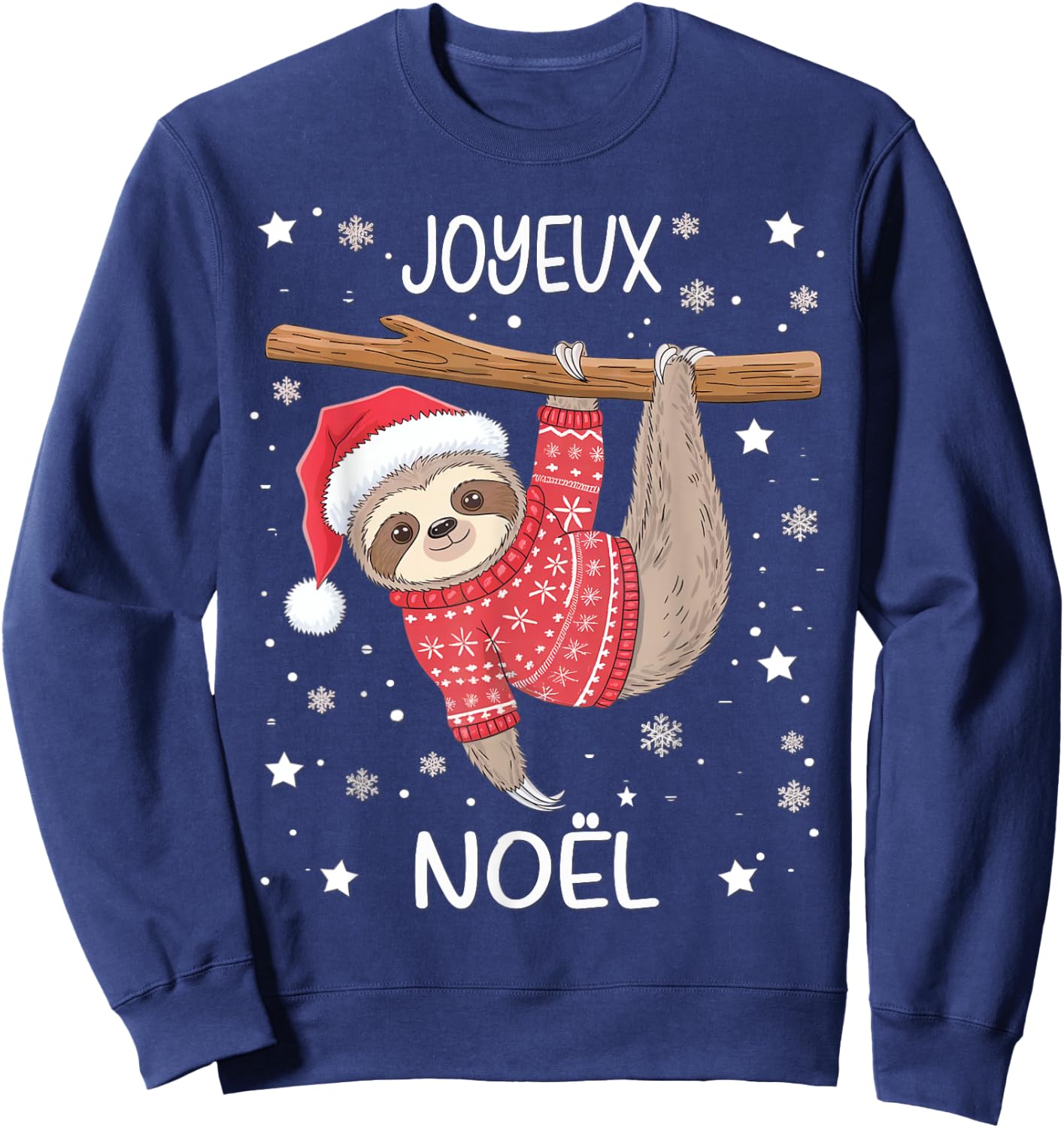 Joyeux Noël French Sloth Hanging Merry Christmas Sweatshirt - Sweatshirt | Navy