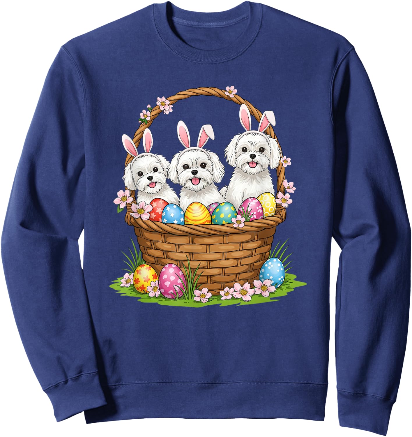 Maltese Bunny Easter Basket Egg Easter Day Kids Sweatshirt - Sweatshirt | Navy