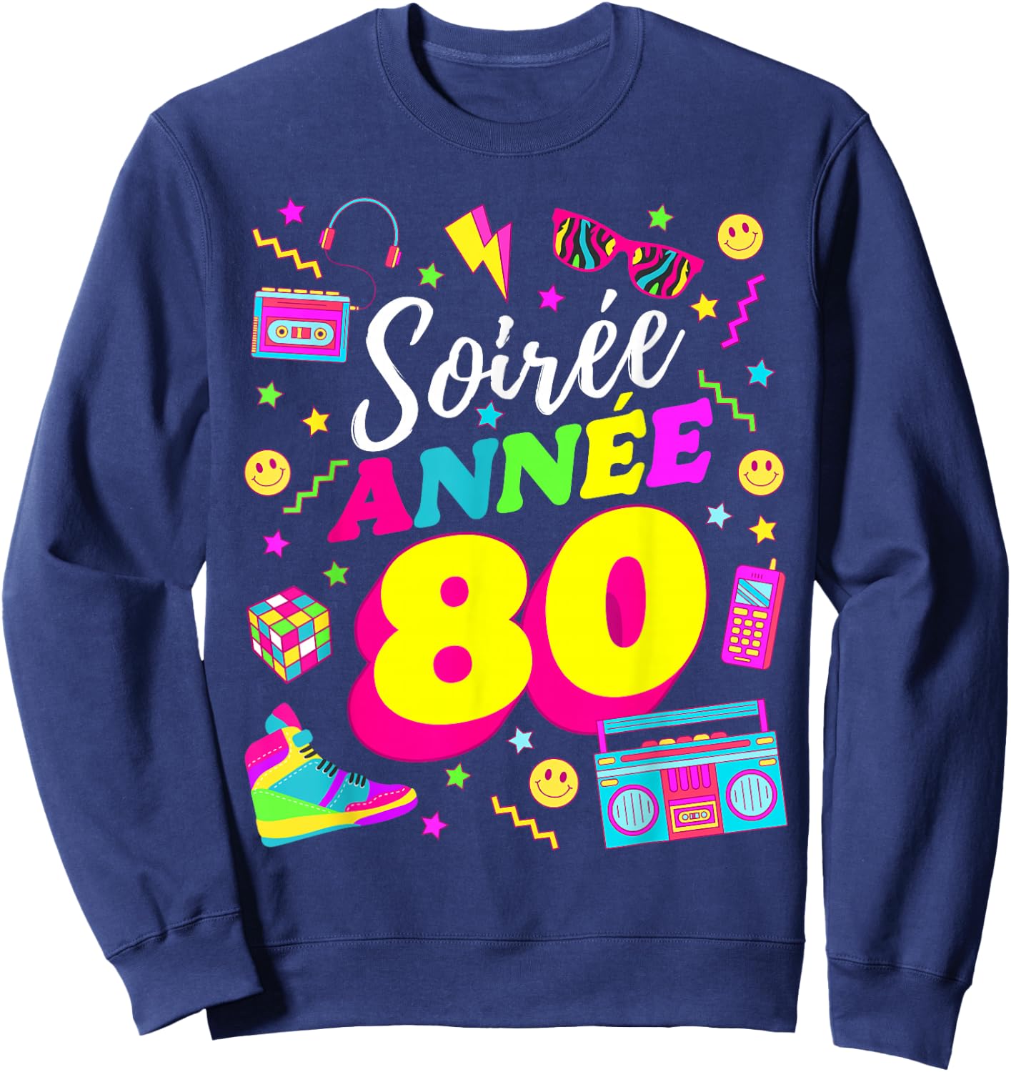 Party 80s Birthday Party 80s Retro Style , Black, S Sweatshirt - Sweatshirt | Navy
