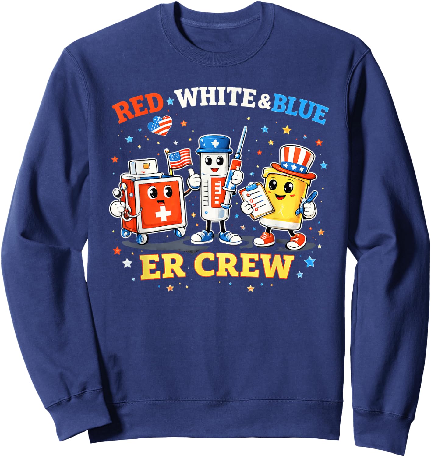 Red White Blue Er Crew Emergency Room 4th of July Sweatshirt - Sweatshirt | Navy