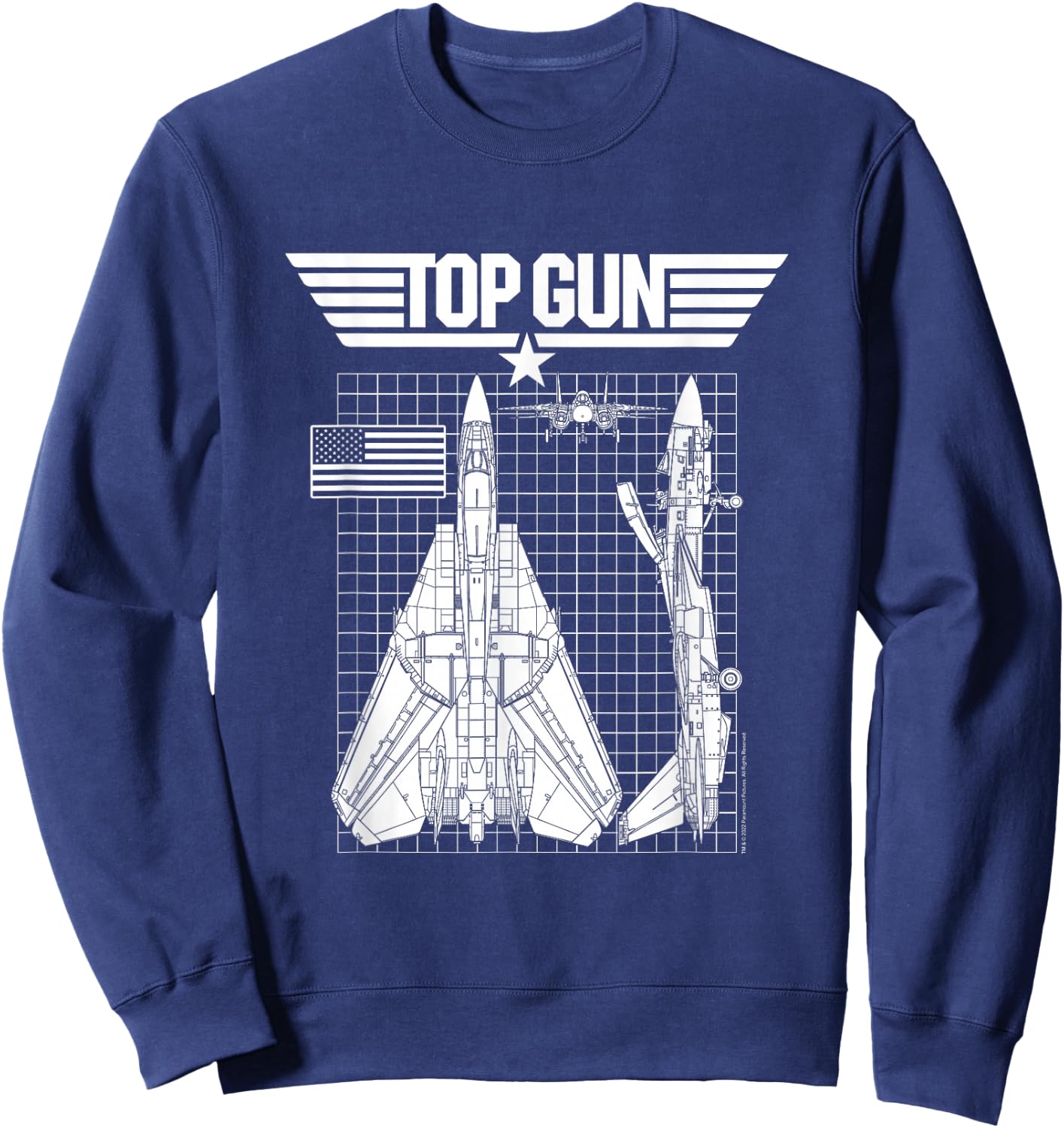 Top Gun F-14 Tomcat Blueprints Action Movie Sweatshirt - Sweatshirt | Navy