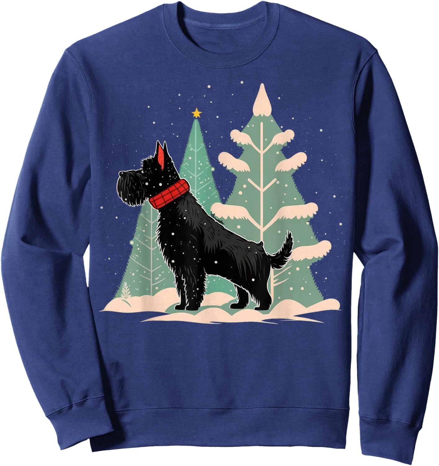 Xmas Scottie Santa on Christmas Scottish Terrier Sweatshirt - Sweatshirt | Navy