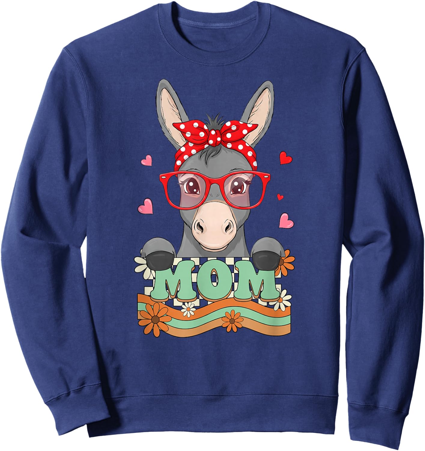 Retro 70s Flower Donkey Mom Mama Grandma Mother's Day Sweatshirt - Sweatshirt | Navy