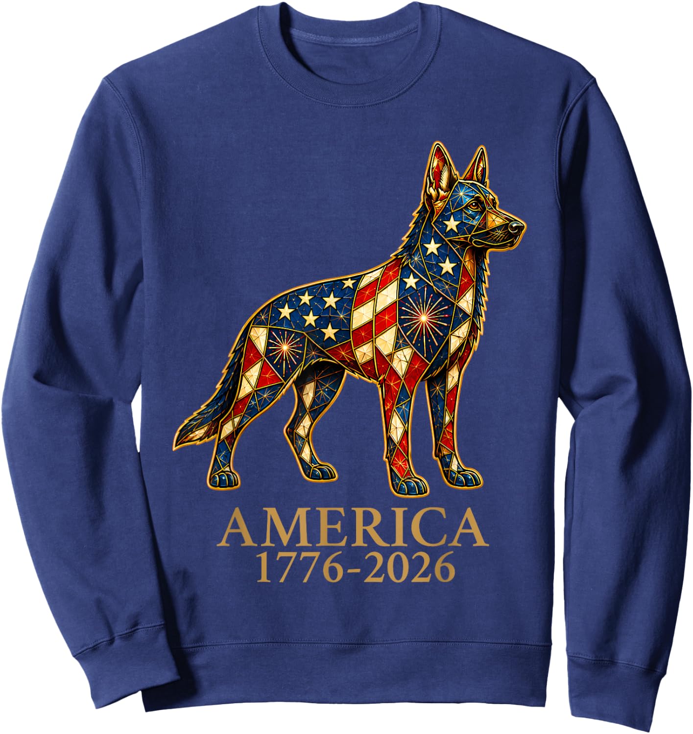 America 1776-2026 German Shepherd Patriotic US Flag USA Sweatshirt - Sweatshirt | Navy