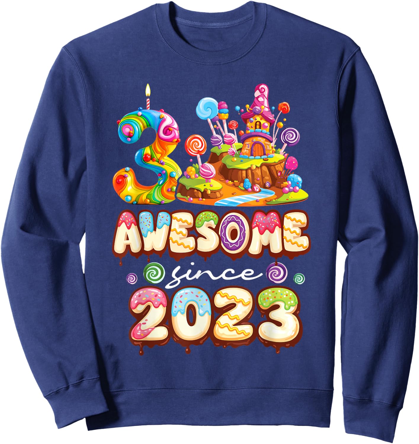 Awesome Since 2023 Candy 3rd Birthday Girl Sweatshirt - Sweatshirt | Navy