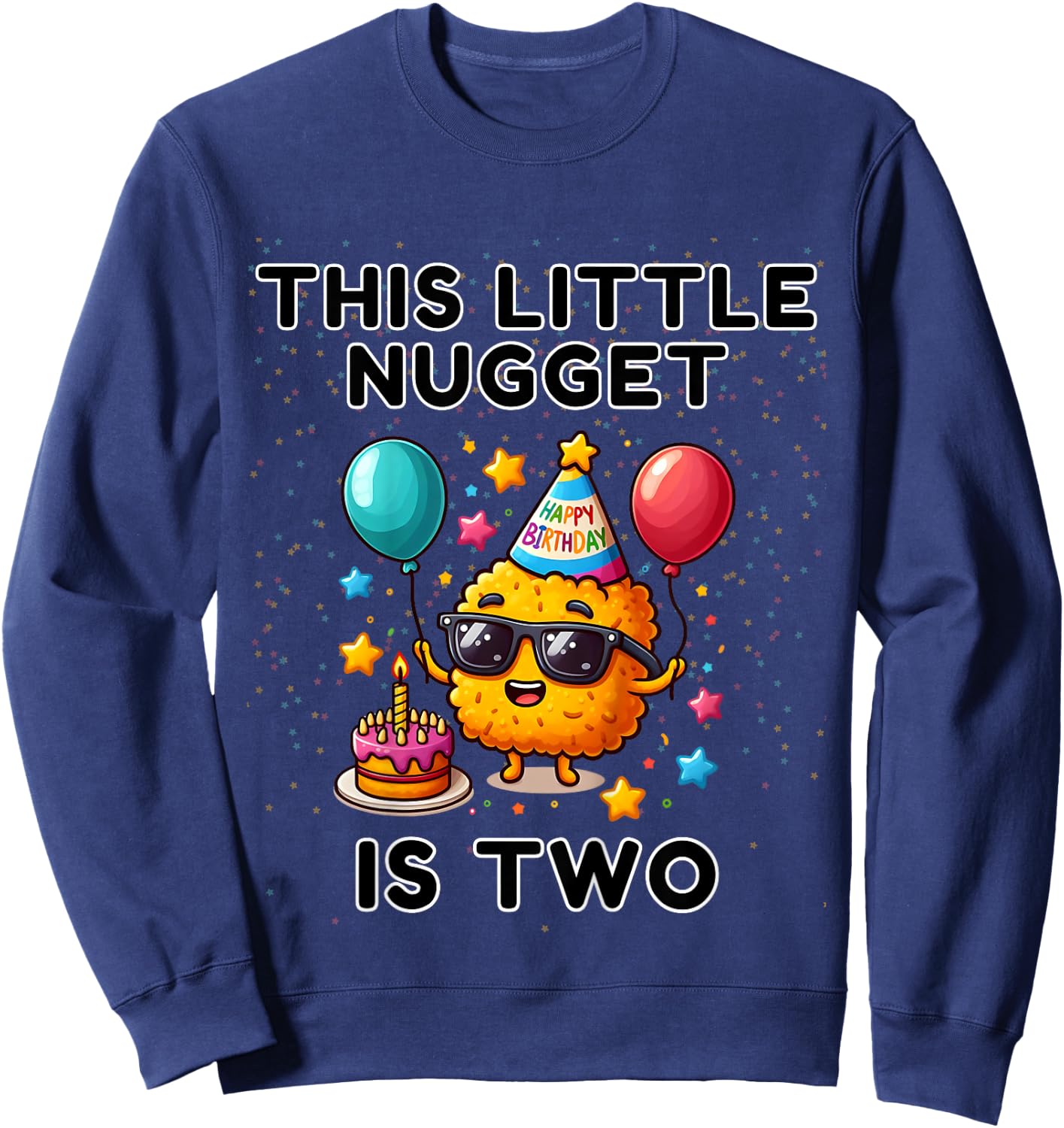 Kids This Little-Nugget is Two, Chicken Nugget 2nd Birthday Sweatshirt - Sweatshirt | Navy