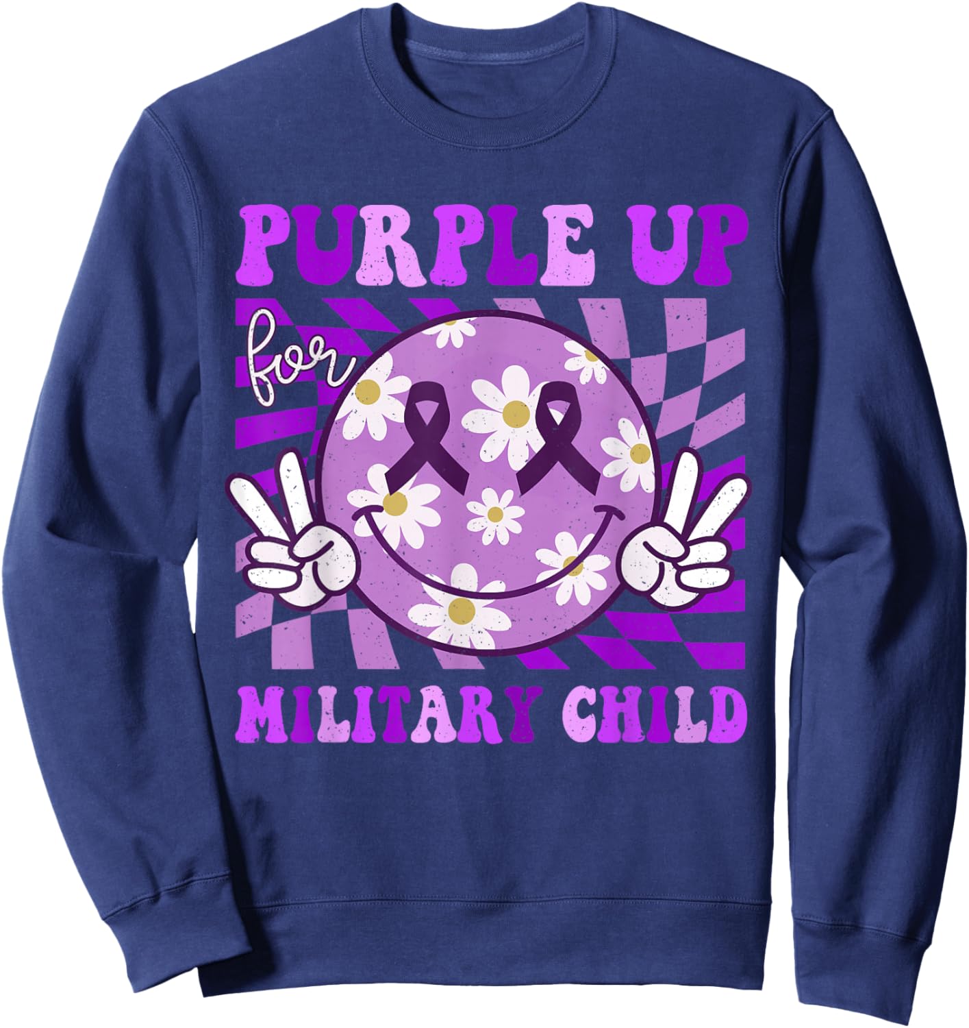 Purple Up for Military Kids Smile Face Military Child Month Sweatshirt - Sweatshirt | Navy