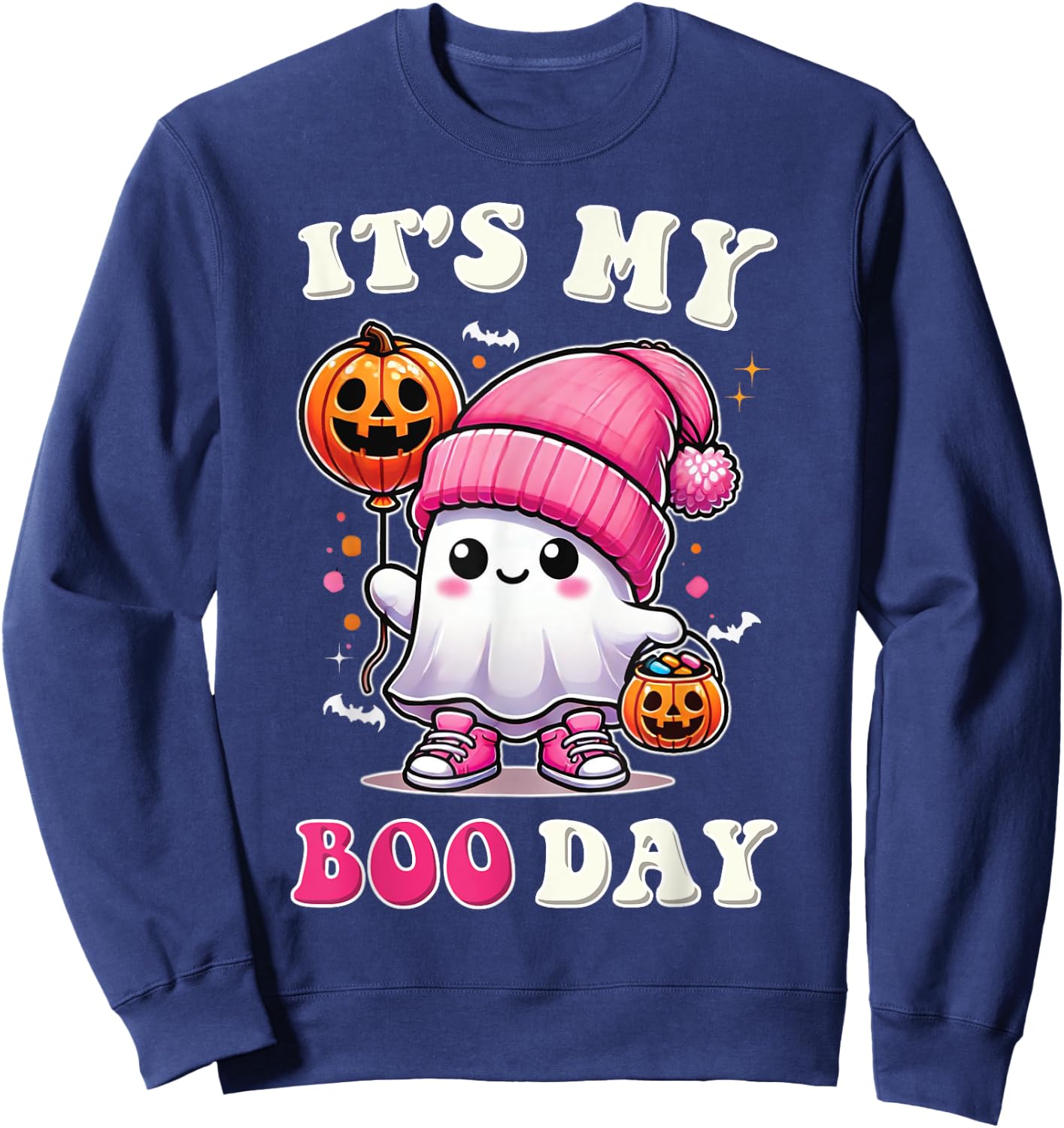 Its My Boo Day , Cute Halloween Birthday Ghost Girl Kids Sweatshirt - Sweatshirt | Navy