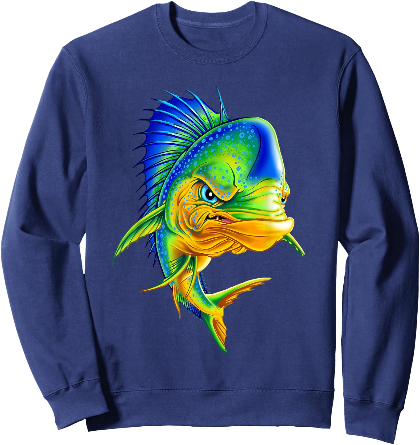 Angry Mahi Mahi Fish Sport Fishing Fisherman Sea Crew Sweatshirt - Sweatshirt | Navy