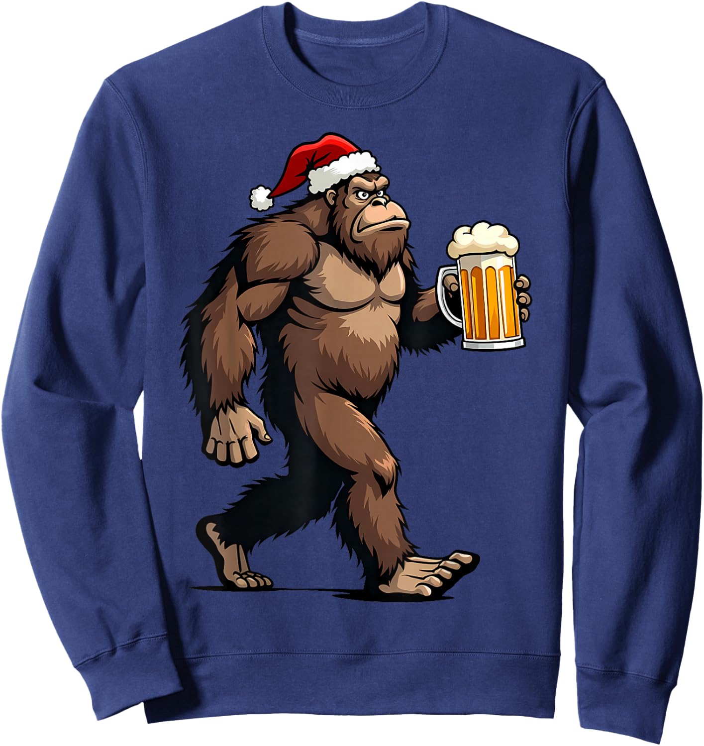 Bigfoot Christmas Funny Beer Lover Santa Sasquatch Drinking Sweatshirt - Sweatshirt | Navy