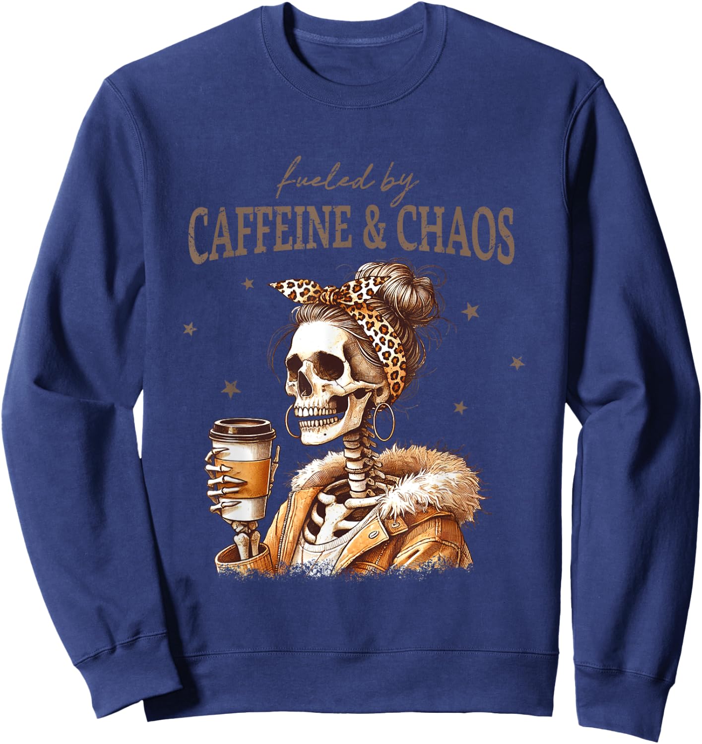 Fueled By Caffeine And Chaos Skeleton Art Sweatshirt - Sweatshirt | Navy
