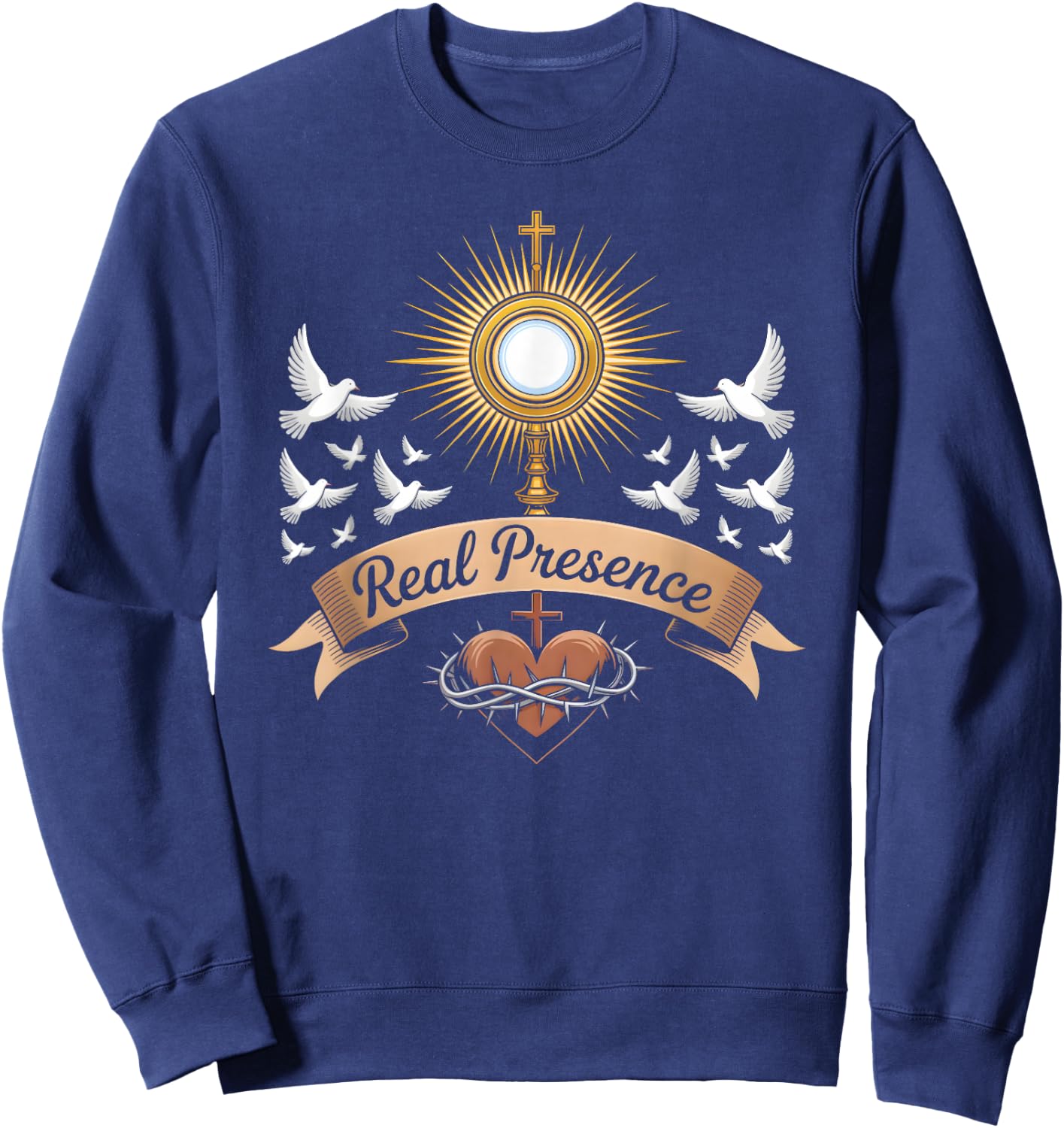 Real Presence Monstrance Jesus Holy Communion Sweatshirt - Sweatshirt | Navy