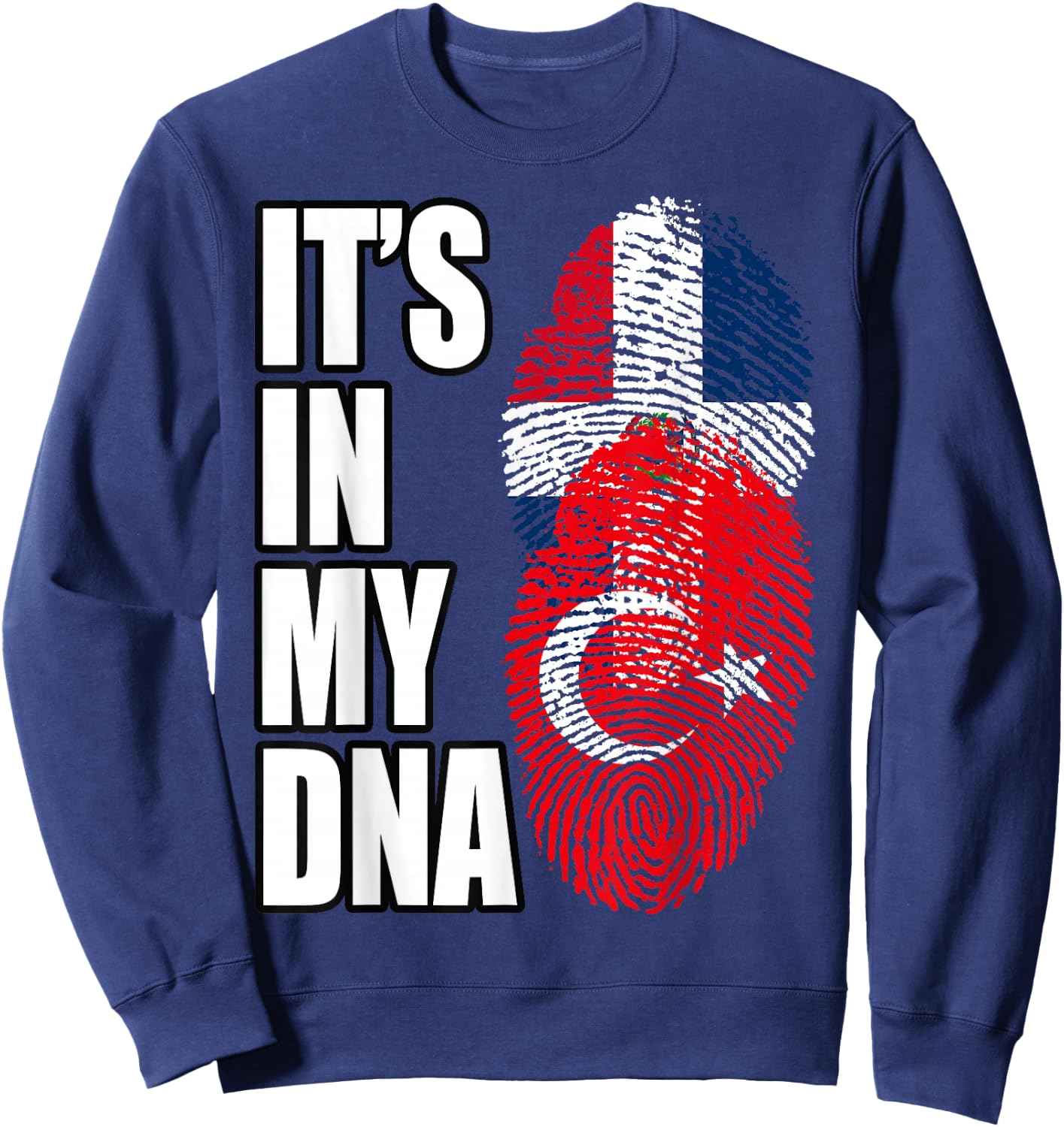 Turkish and Dominican Mix Heritage DNA Flag Sweatshirt - Sweatshirt | Navy