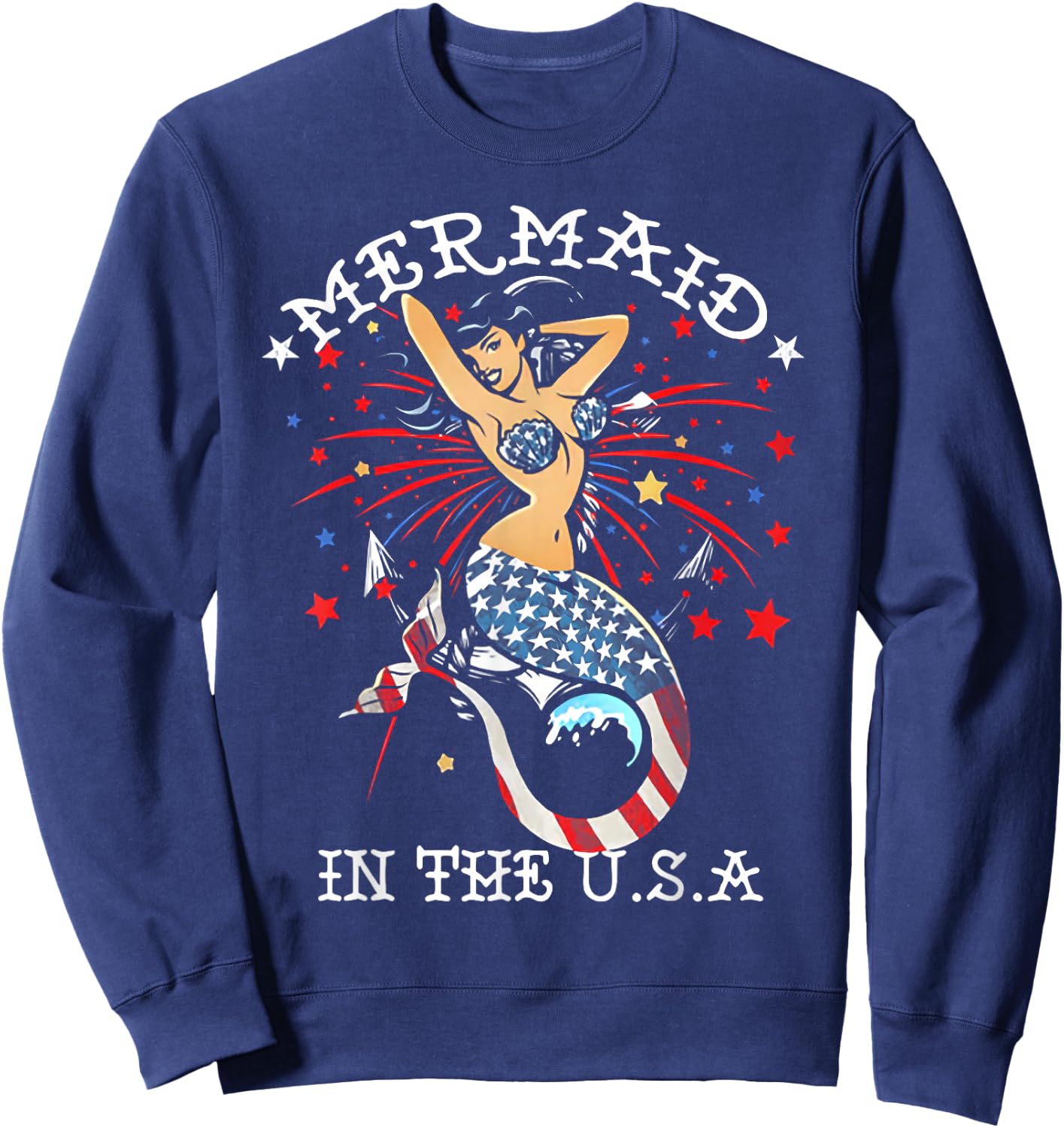 The Mermaid In The USA 4th Of July Sweatshirt - Sweatshirt | Navy