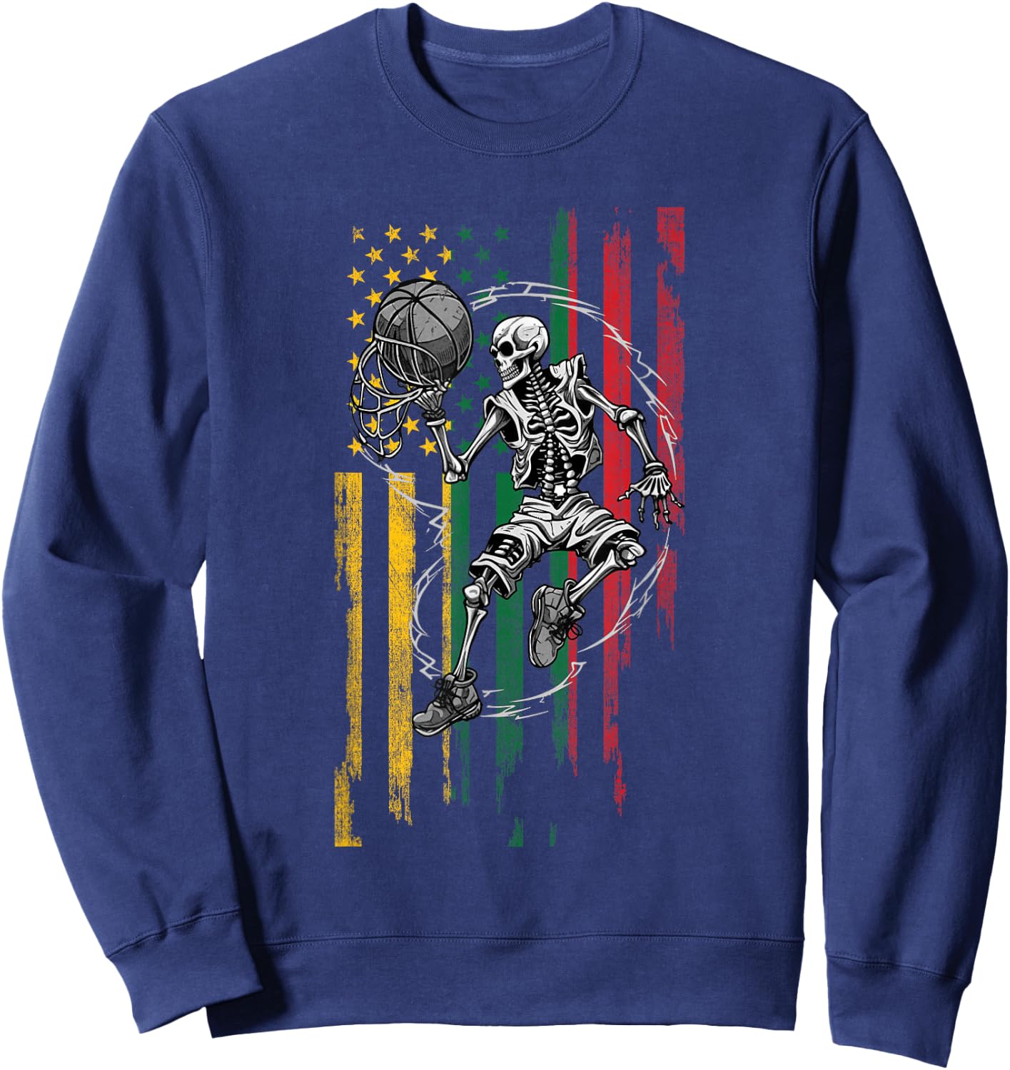 Lithuanian American Flag Skeleton Playing Basketball Sweatshirt - Sweatshirt | Navy
