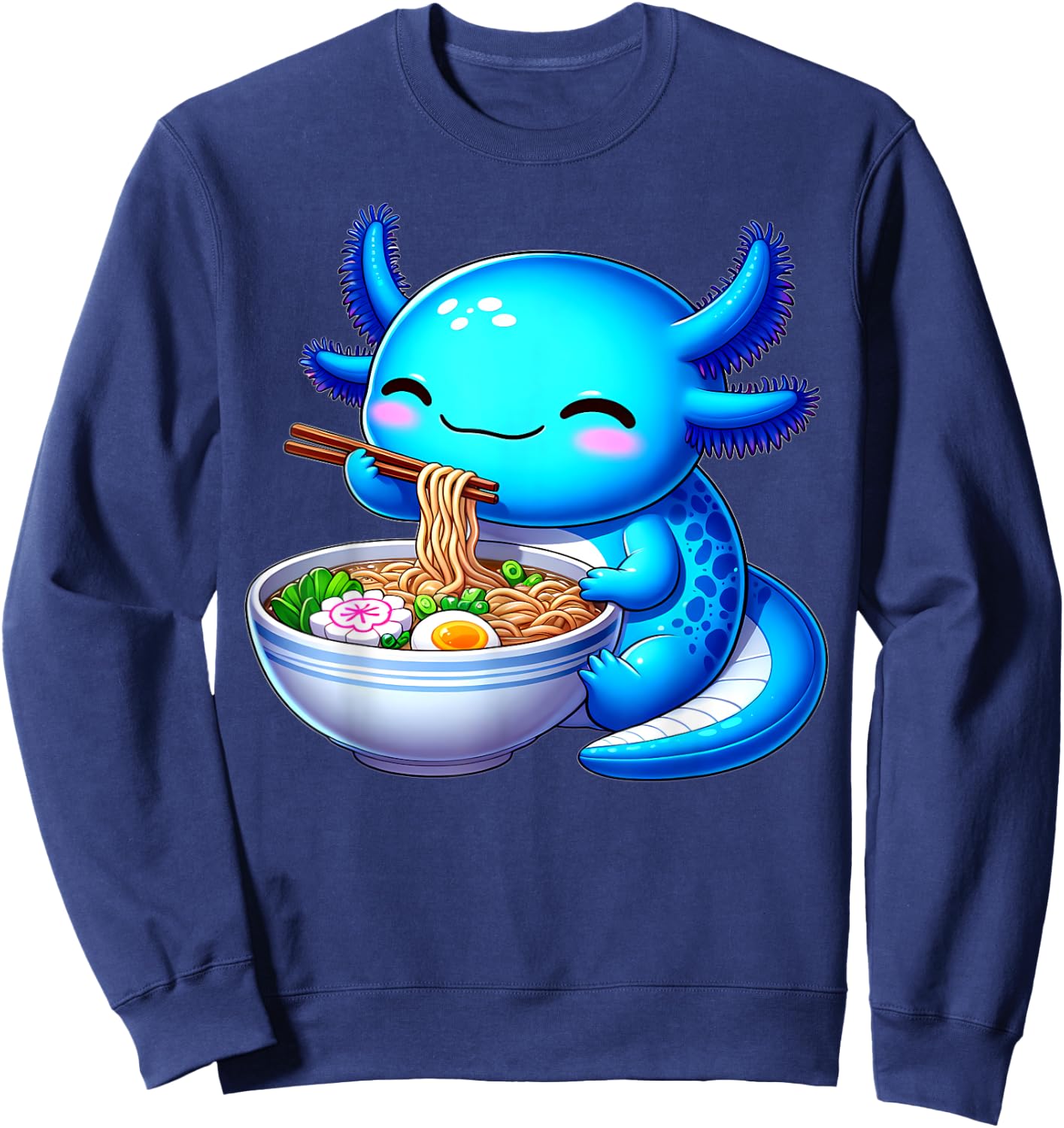 Anime Kawaii Axolotl Food Ramen Noodles Kids Teen Girls Boy , black Sweatshirt - Sweatshirt | Navy