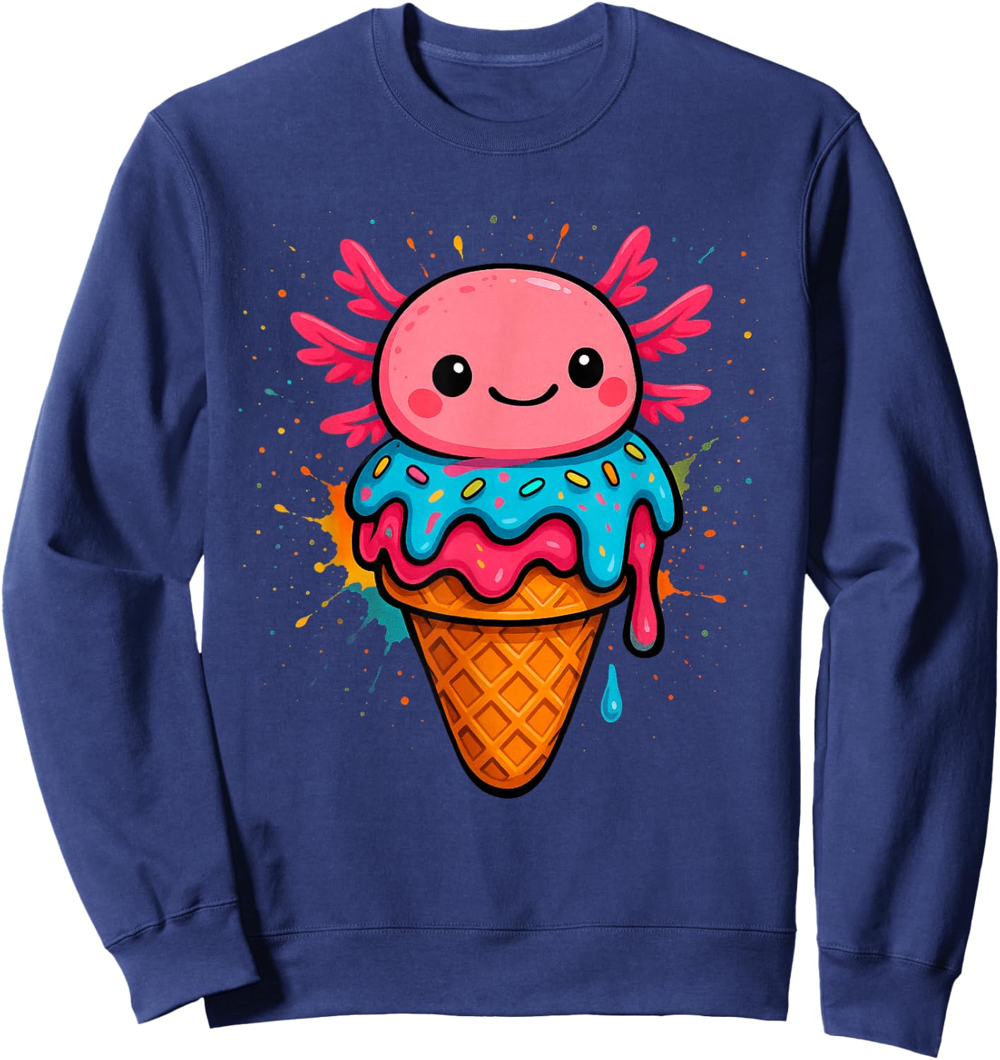 Axolotl Drip Ice Cream Cute Dripping Sweatshirt - Sweatshirt | Navy