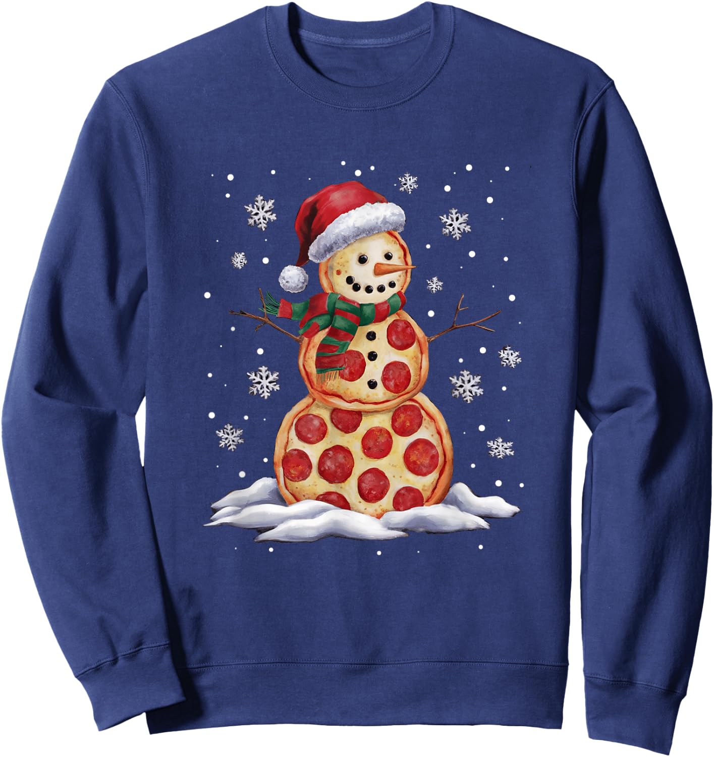 Pizza Snowman Santa Hat Christmas Pizza Party Funny Xmas Sweatshirt - Sweatshirt | Navy