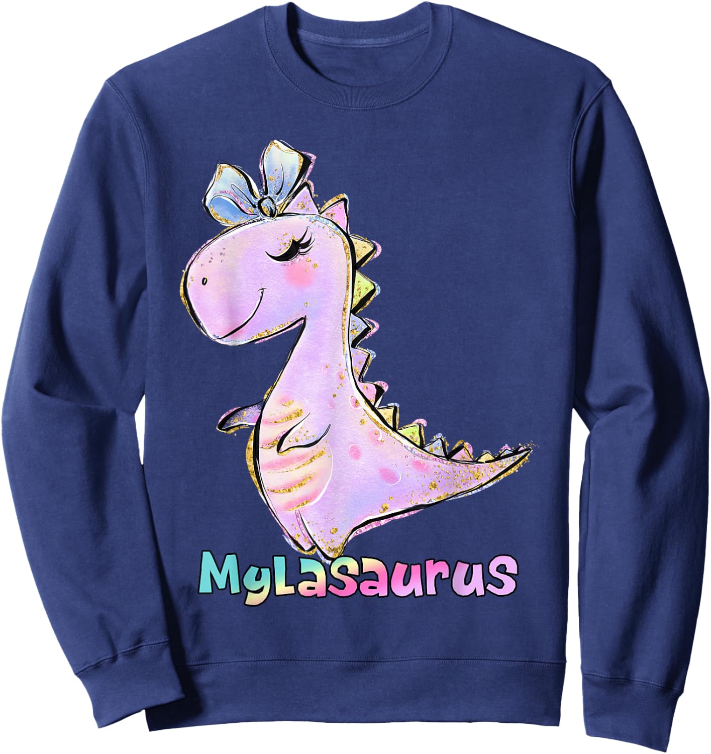Myla Shirt Girl Dinosaur Birthday Party Name Mylasaurus Sweatshirt - Sweatshirt | Navy