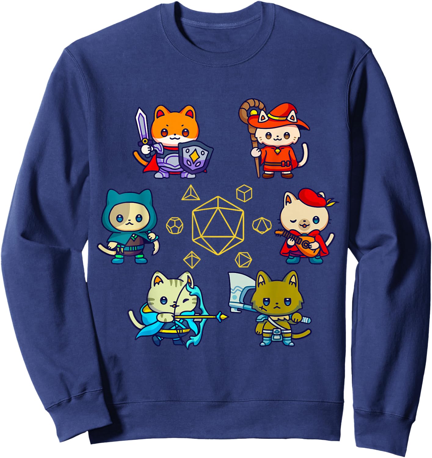 RPG Dice Game for Cat Nerdy D20 Gamer Geek Cats Men, Women, Children , Black, S Sweatshirt - Sweatshirt | Navy