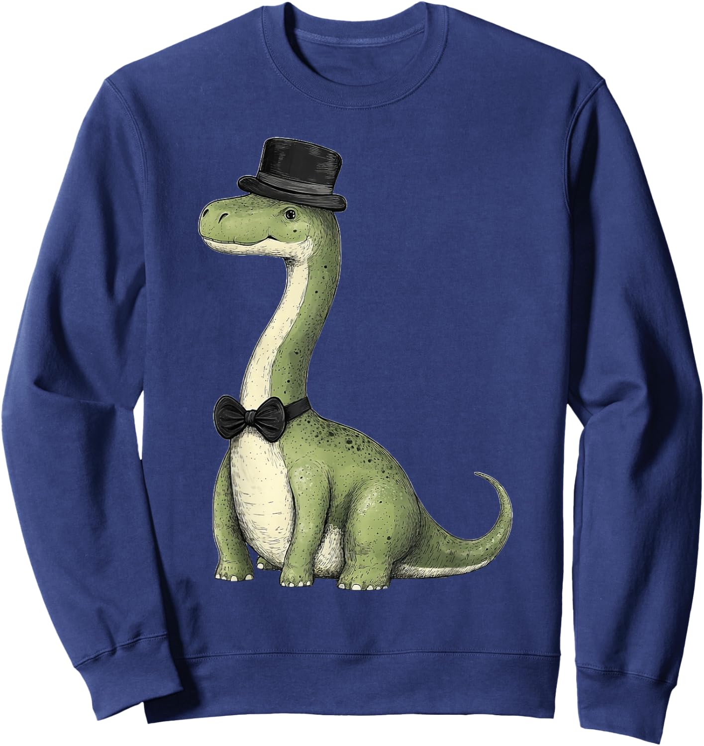 Brachiosaurus Dinosaur Wearing A Hat And Bowtie Sweatshirt - Sweatshirt | Navy
