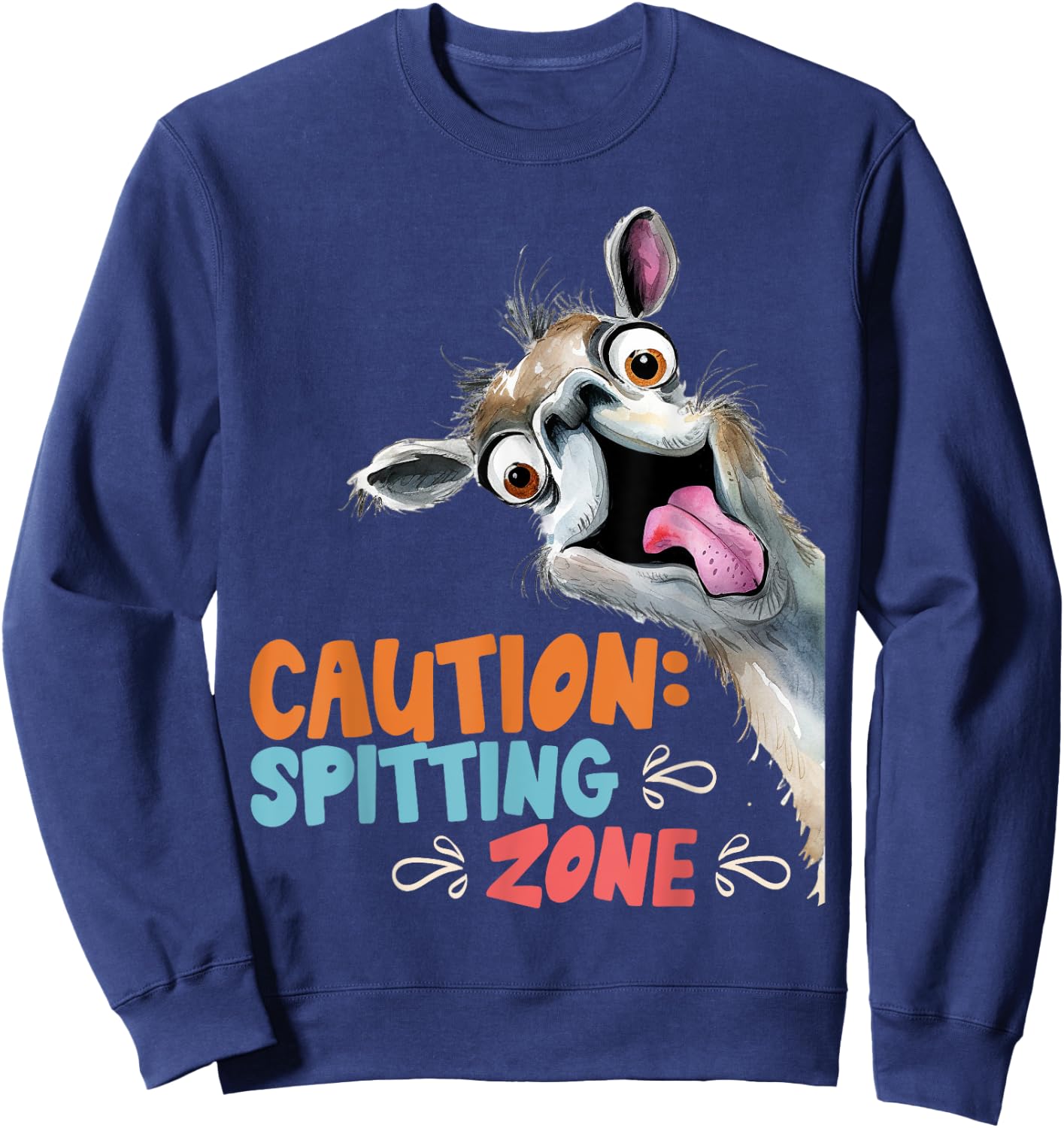 Lama CAUTION SPITTING ZONE Funny Alpaca Sweatshirt - Sweatshirt | Navy