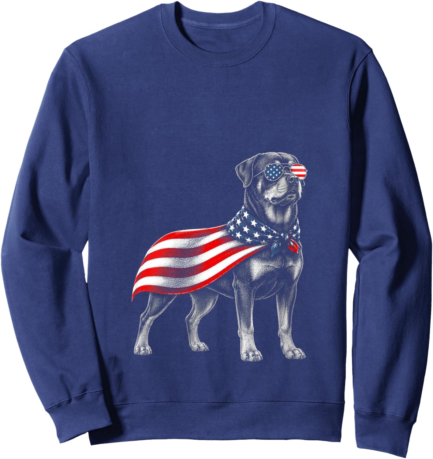 Women's Rottweiler 4th of July US American Flag Rottie Dog Patriotic V-Neck Sweatshirt - Sweatshirt | Navy
