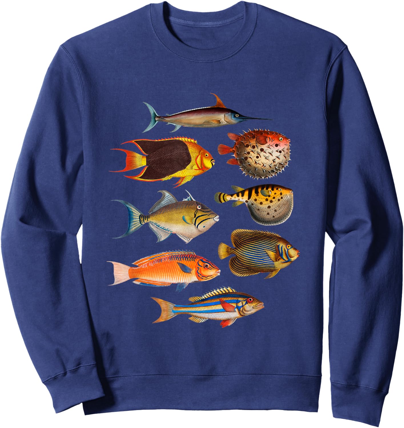 Ichthyology Fishes History Earth And Nature Sea Antique Art Sweatshirt - Sweatshirt | Navy