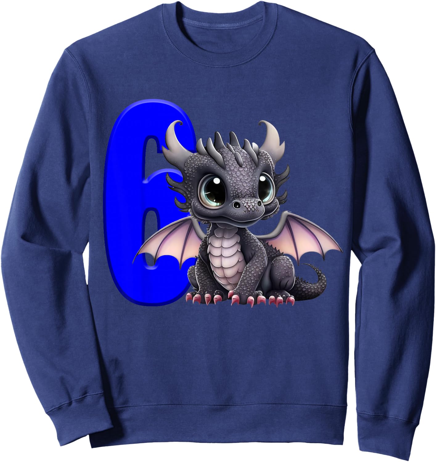 6th Birthday Shirt Dragon Party Birthday Boy Blue Kids 6 Six Sweatshirt - Sweatshirt | Navy