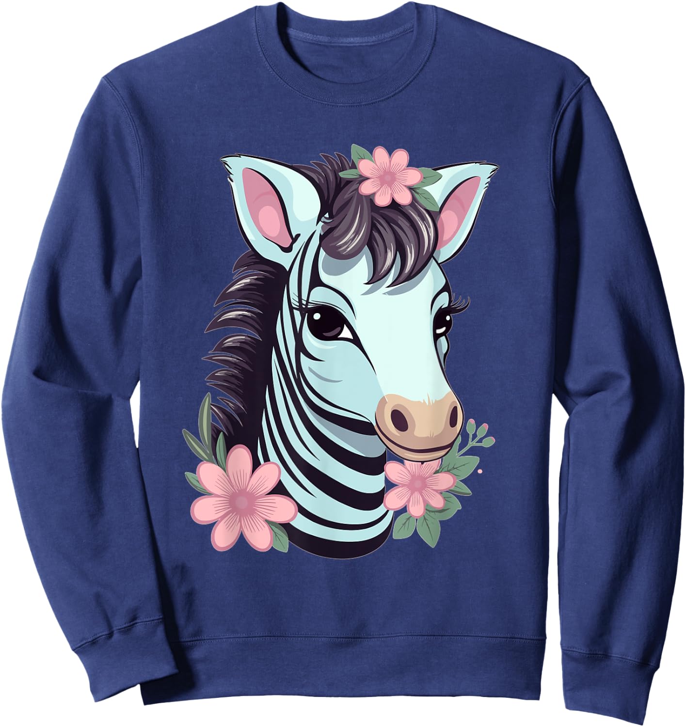Cute Zebra With Flowers I Kids Zebra Sweatshirt - Sweatshirt | Navy