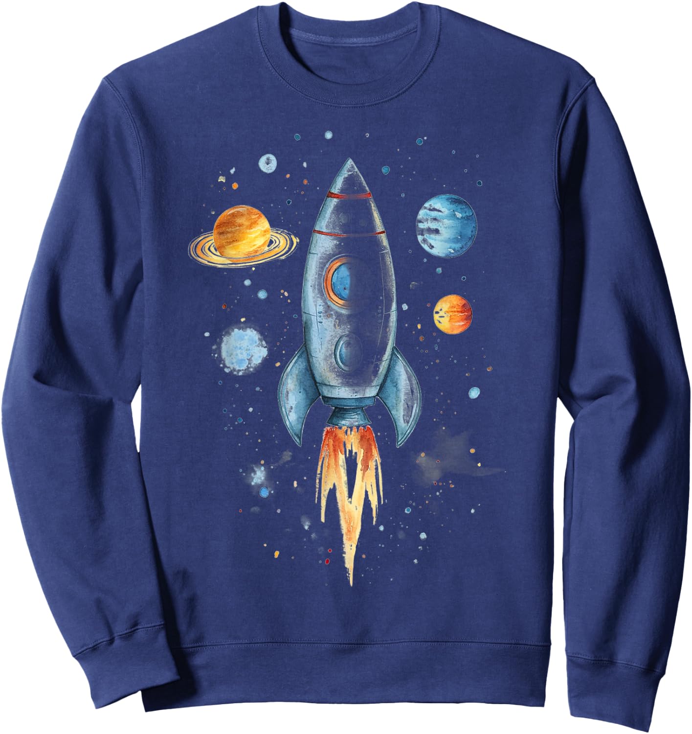 Distressed Rocket Ship And Planets Sweatshirt - Sweatshirt | Navy