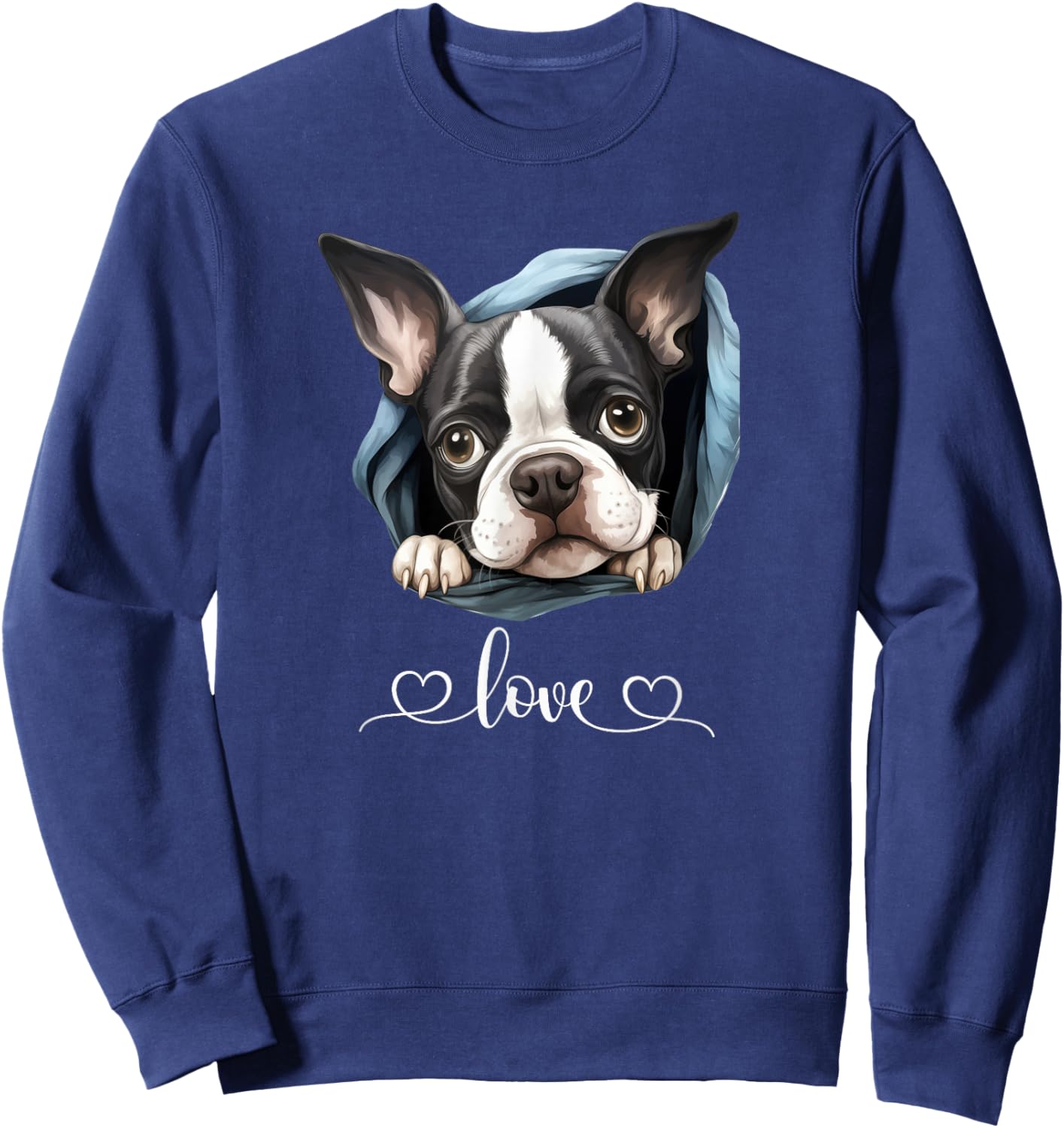 Cute Dog Graphic Love Puppy Boston Terrier Dog Sweatshirt - Sweatshirt | Navy