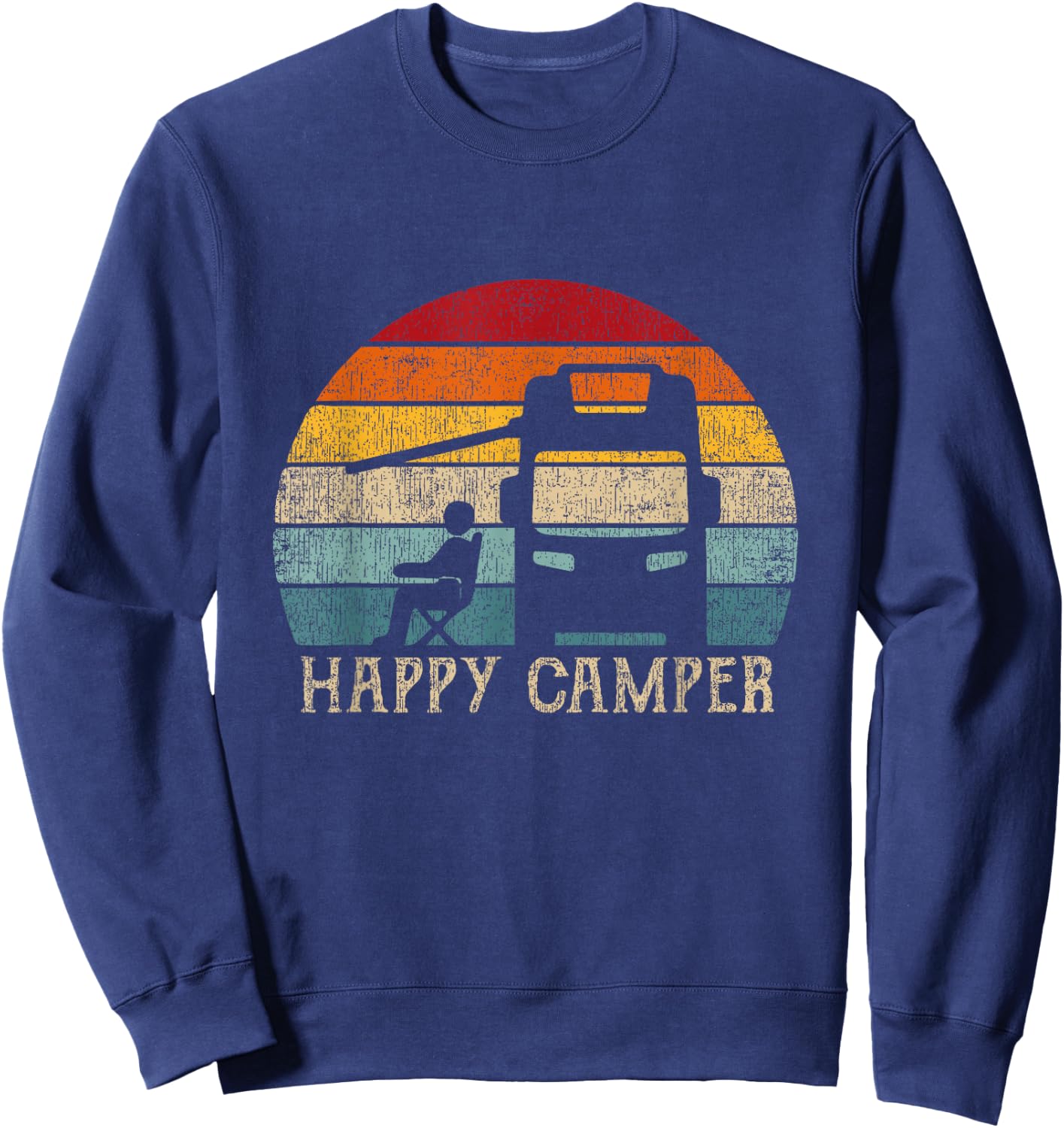 Happy Camper - RV 70s Retro Camper Van Camping , black, s Sweatshirt - Sweatshirt | Navy