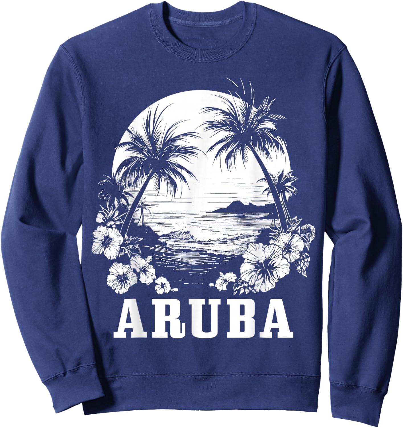 Aruba Vintage Souvenir Hibiscus Flowers Surfer Beach Sweatshirt - Sweatshirt | Navy