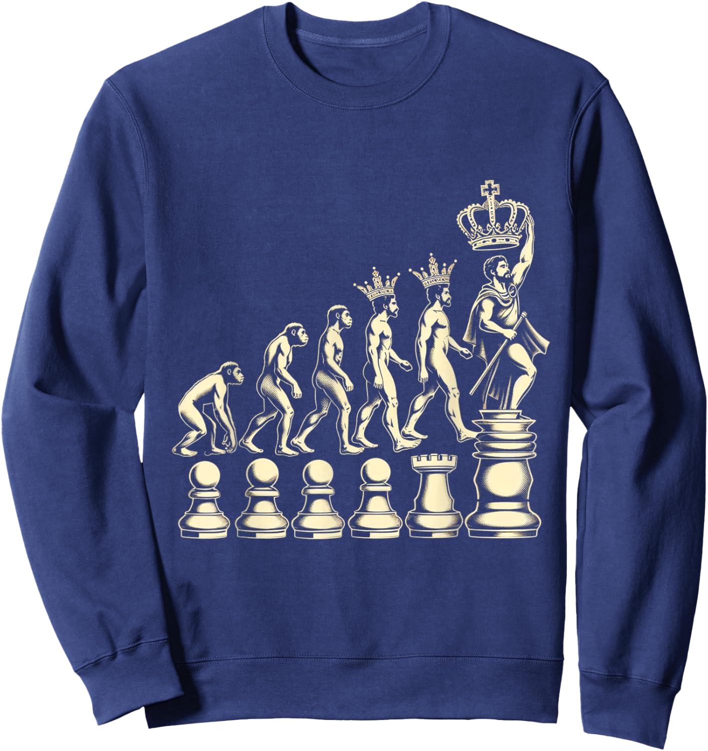 Chess Evolution of Man from Pawn to King Sweatshirt - Sweatshirt | Navy
