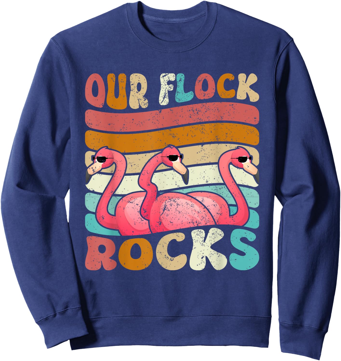 Our Flock Rocks Flamingo Matching Family Vacation Sweatshirt - Sweatshirt | Navy