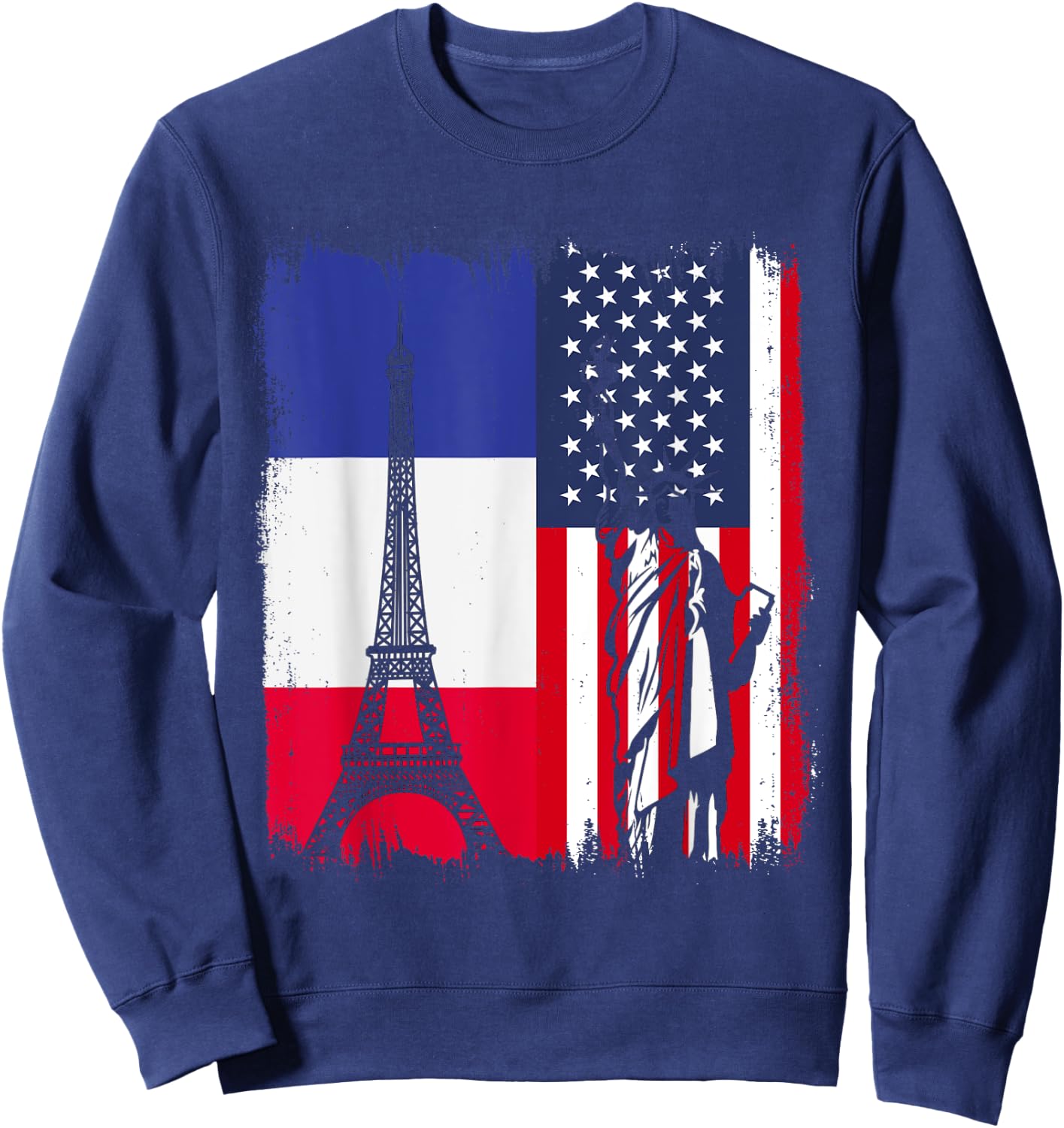 France Eiffel Tower Flag America Statue of Liberty , Black, S Sweatshirt - Sweatshirt | Navy