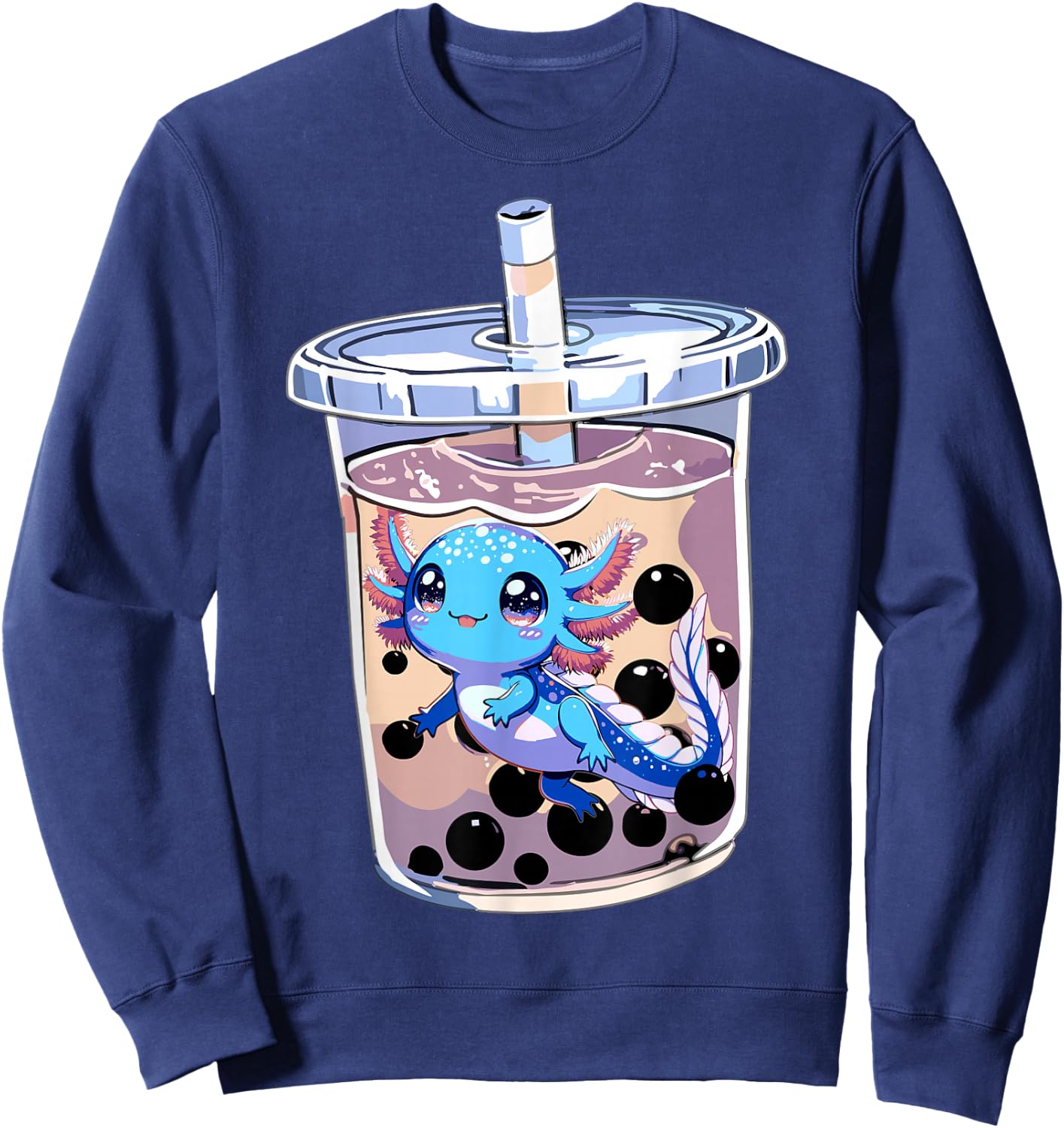Boba Axolotl Kawaii Axolotl Bubble Tea Boba Sweatshirt - Sweatshirt | Navy