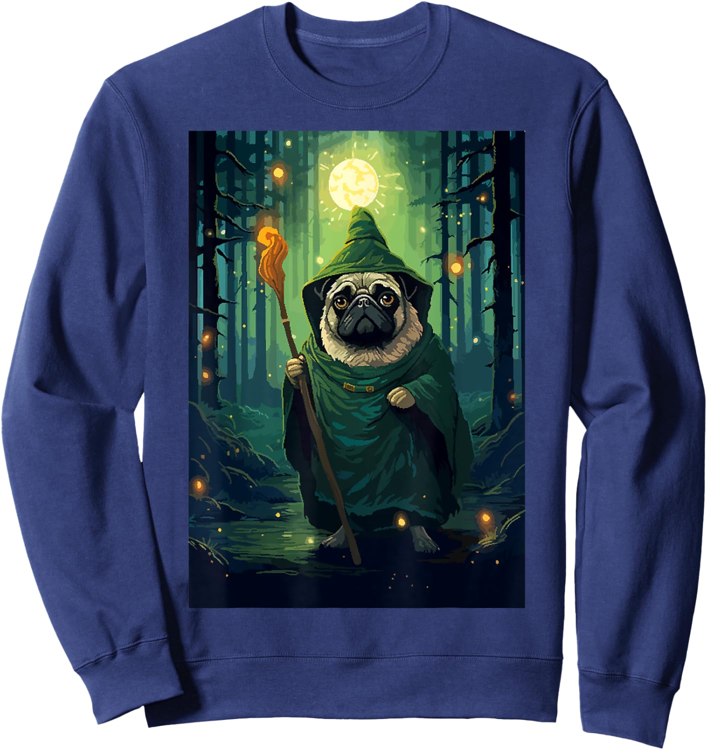 Pug Wizard Cute Funny Dog Pixel Art Women Kids Sweatshirt - Sweatshirt | Navy