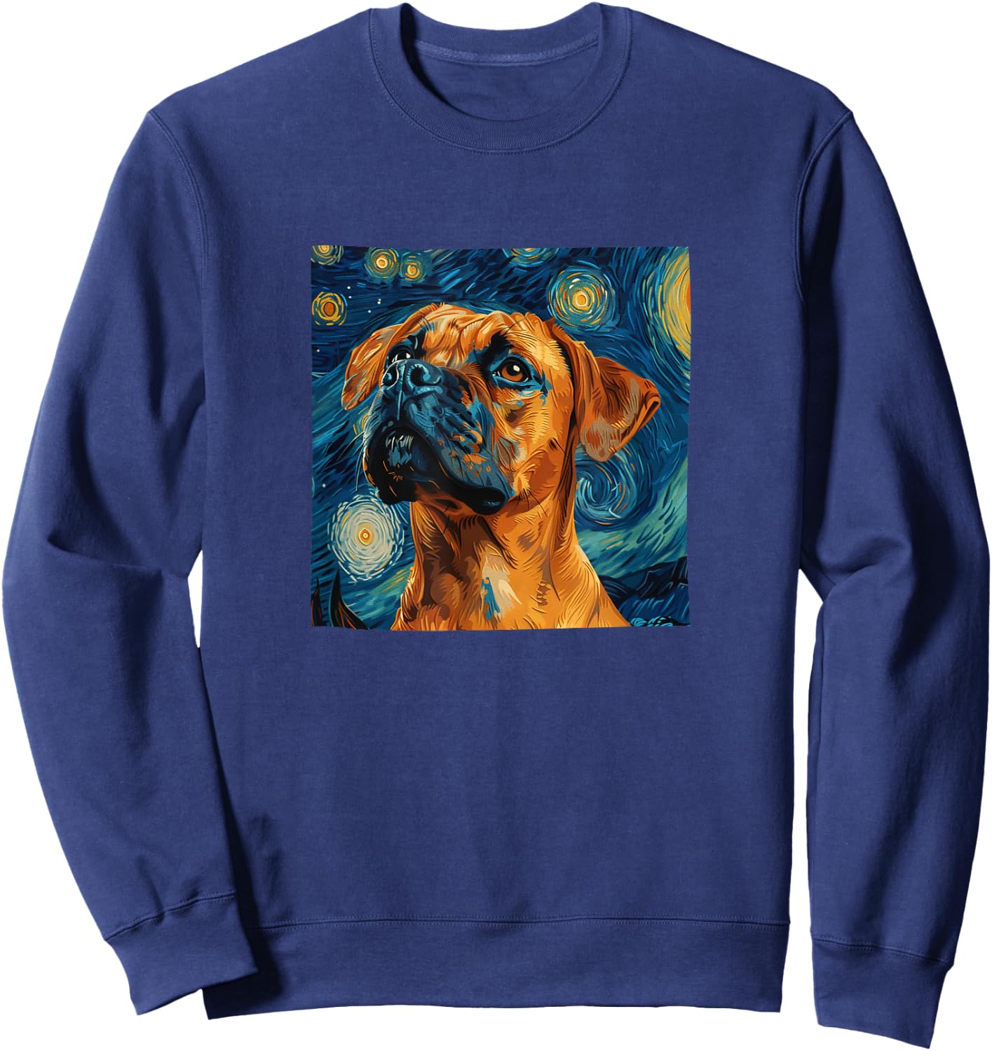 Boxer Dog Starry Night Van Gogh Style Graphic Sweatshirt - Sweatshirt | Navy