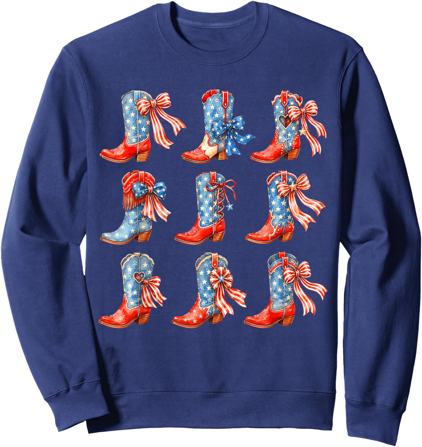 Western Cowboy Boots Cowgirl USA American Flag 4th of July Sweatshirt - Sweatshirt | Navy