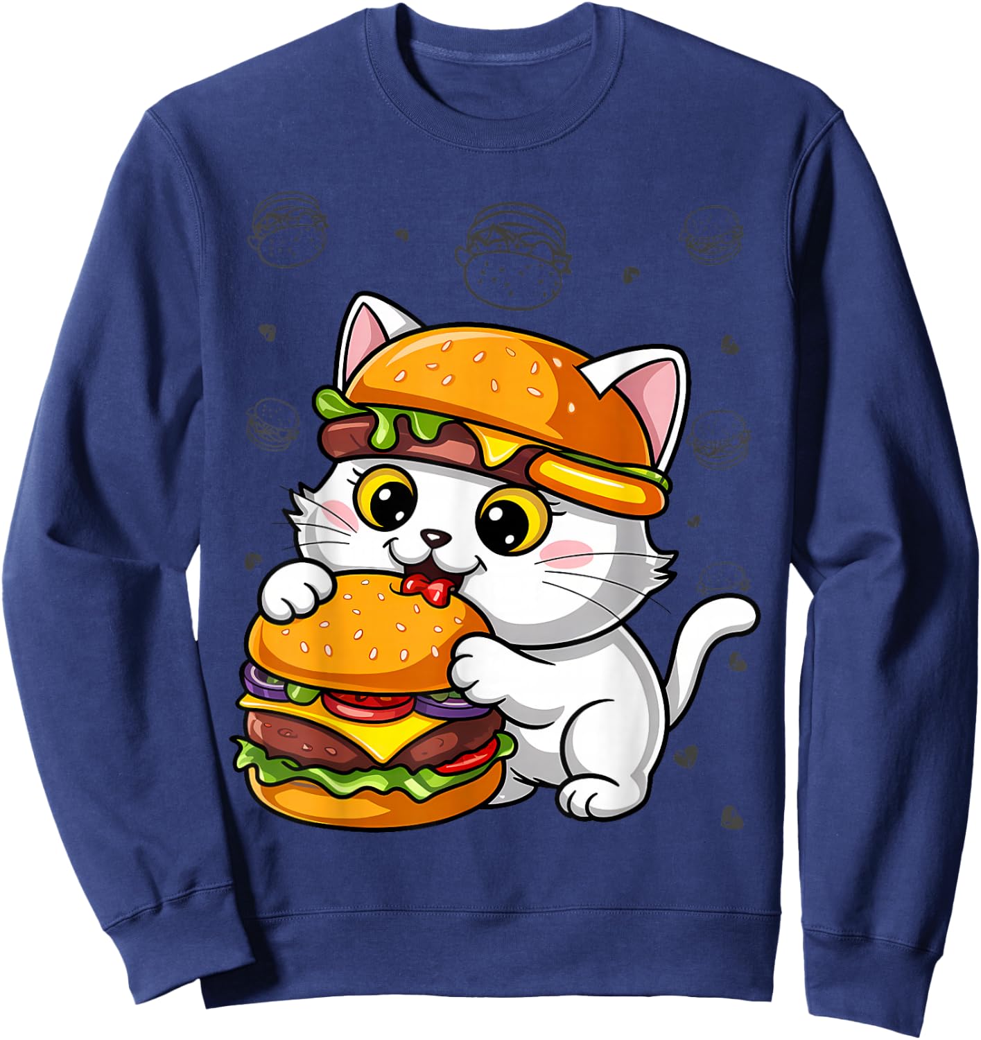 Quirky Cat Hamburger Cheeseburger Fast Food Hat Sweatshirt - Sweatshirt | Navy