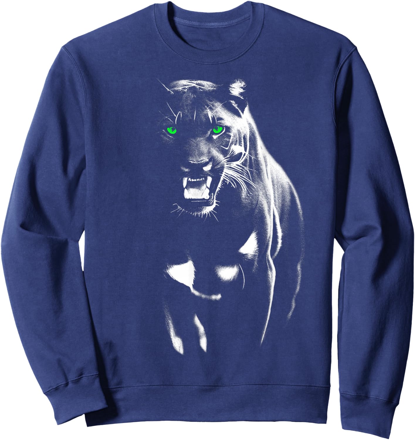 Wild Proud Panther with Cool Green Eyes Showing Teeth , black Sweatshirt - Sweatshirt | Navy