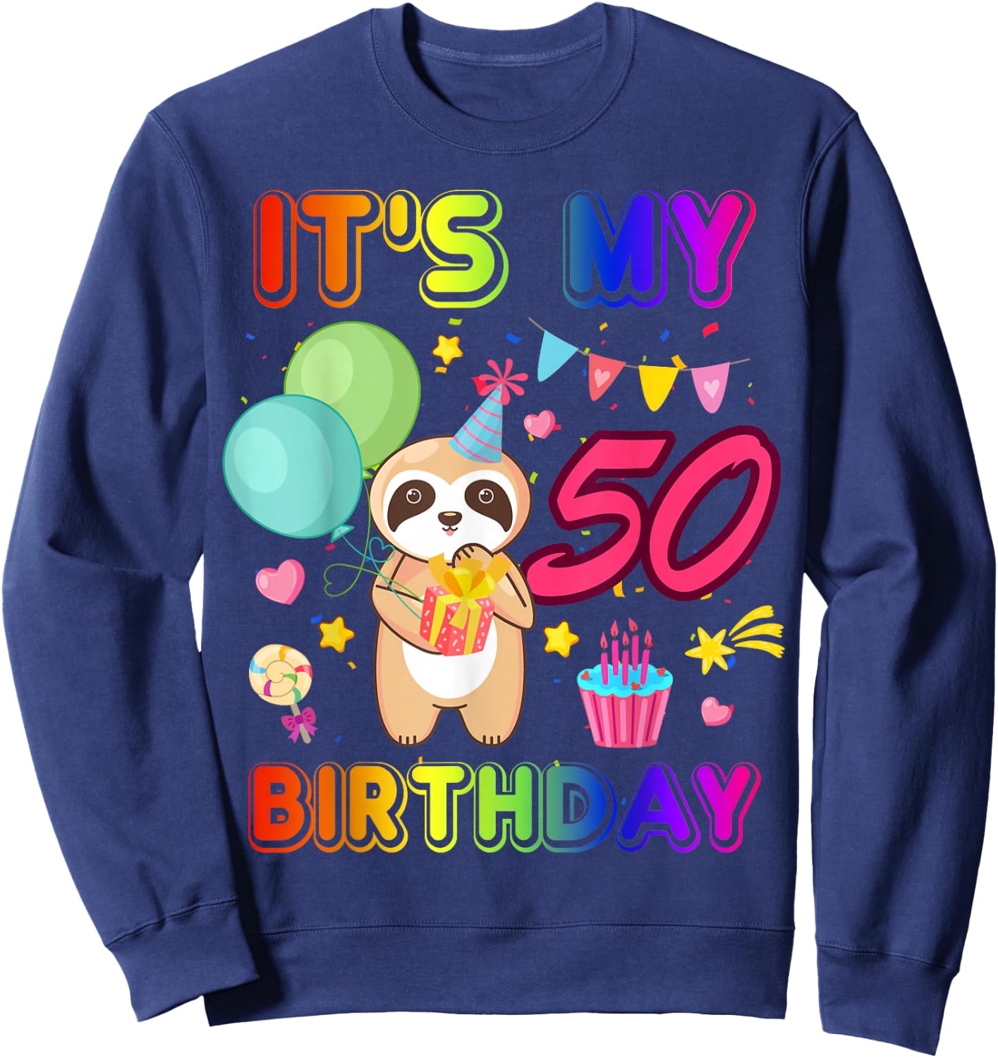 50 Year Old Birthday Sloth Animal Zoo 50th B-Day Crew Party Sweatshirt - Sweatshirt | Navy