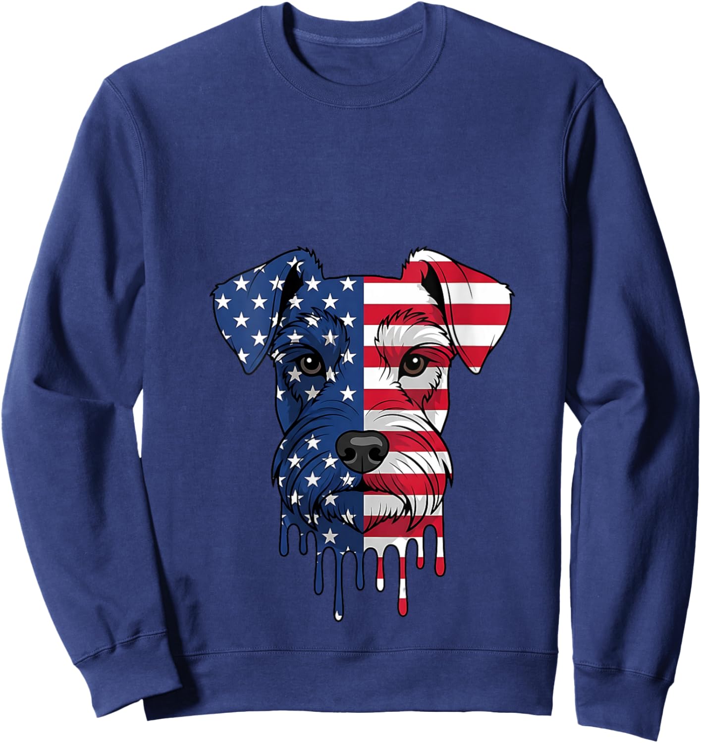Women's 4th of July Miniature Schnauzer Dog American Flag Patriotic V-Neck Sweatshirt - Sweatshirt | Navy