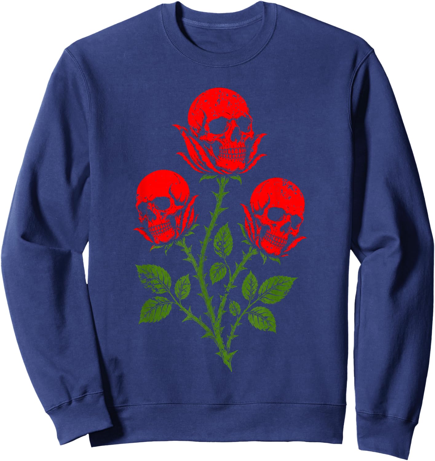Dark Skull Red Roses Vintage Horror Grunge Aesthetic Sweatshirt - Sweatshirt | Navy