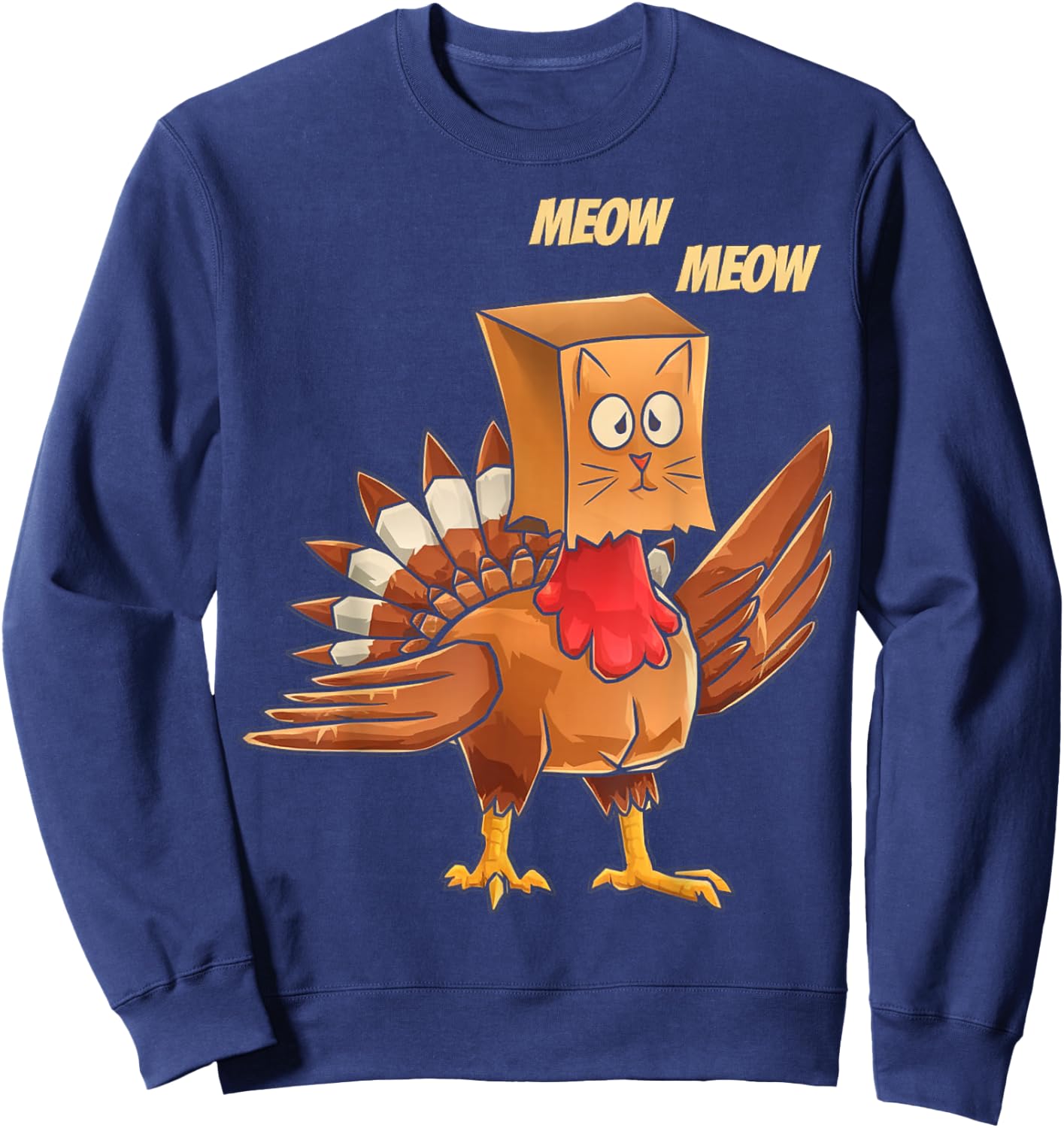 Thanksgiving Turkey Masked Cat Meow Funny Thanksgiving Sweatshirt - Sweatshirt | Navy