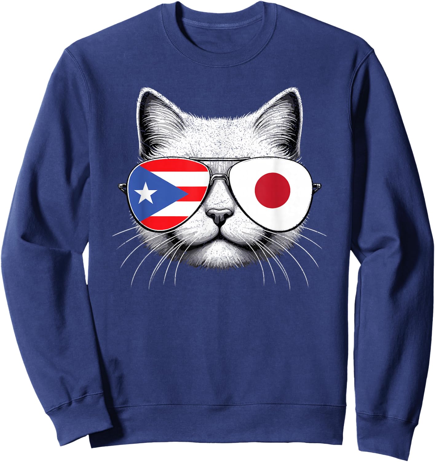 Puerto Rican Japanese Funny Cat Puerto Rico Japan Flag Sweatshirt - Sweatshirt | Navy