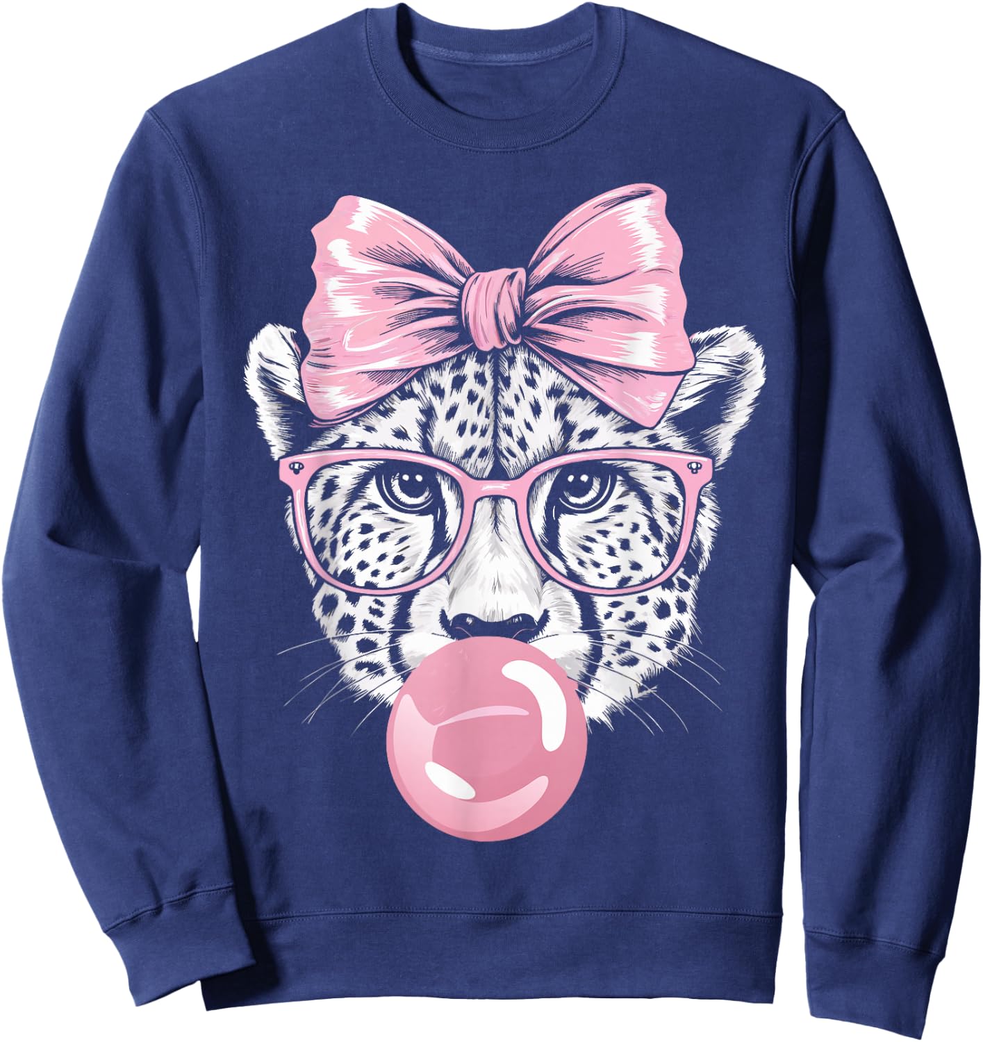 Cheetah Wearing Glasses and Blowing Pink Bubble Gum Sweatshirt - Sweatshirt | Navy